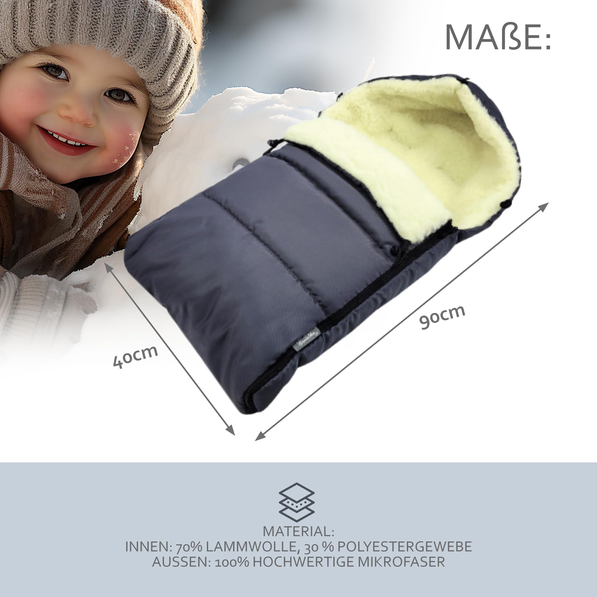 Śpiworek [zimowy śpiworek do wózka] dla buggy, gondoli lub sanek, z wełny jagnięcej, przytulny i ciepły, można prać, 90 cm (bordowy)