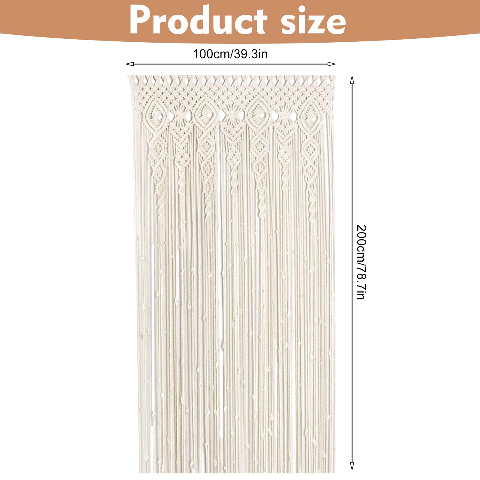Makramee Vorhang Tür, Boho Türvorhang, ‌Handgewebte Makramee Wandteppich, Fadenvorhang für Raumteiler Hochzeit Hintergrund Inneneinrichtung (100 * 200cm)