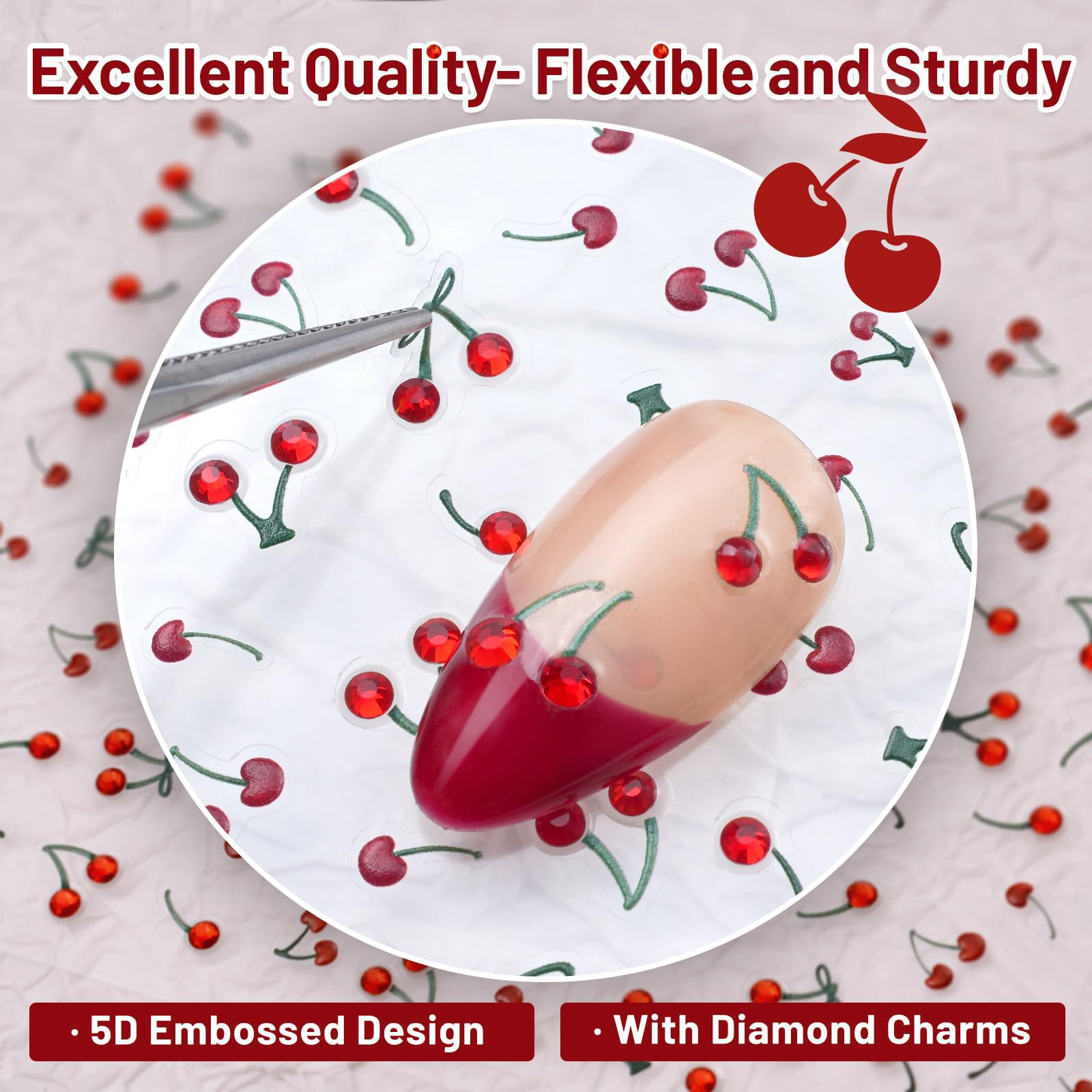 Autocollants Vinyle Double Cerises Pailleté - Pour Voiture, Mur, Vitre, Personnalisation Haute Qualité