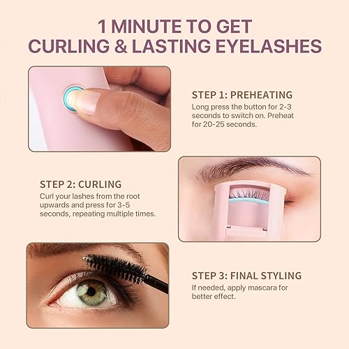 Miniatura 6 de Rizador de pestañas calentado, rizador de pestañas eléctrico recargable para un rizado natural rápido, 2 modos de calentamiento, rizador térmico de
