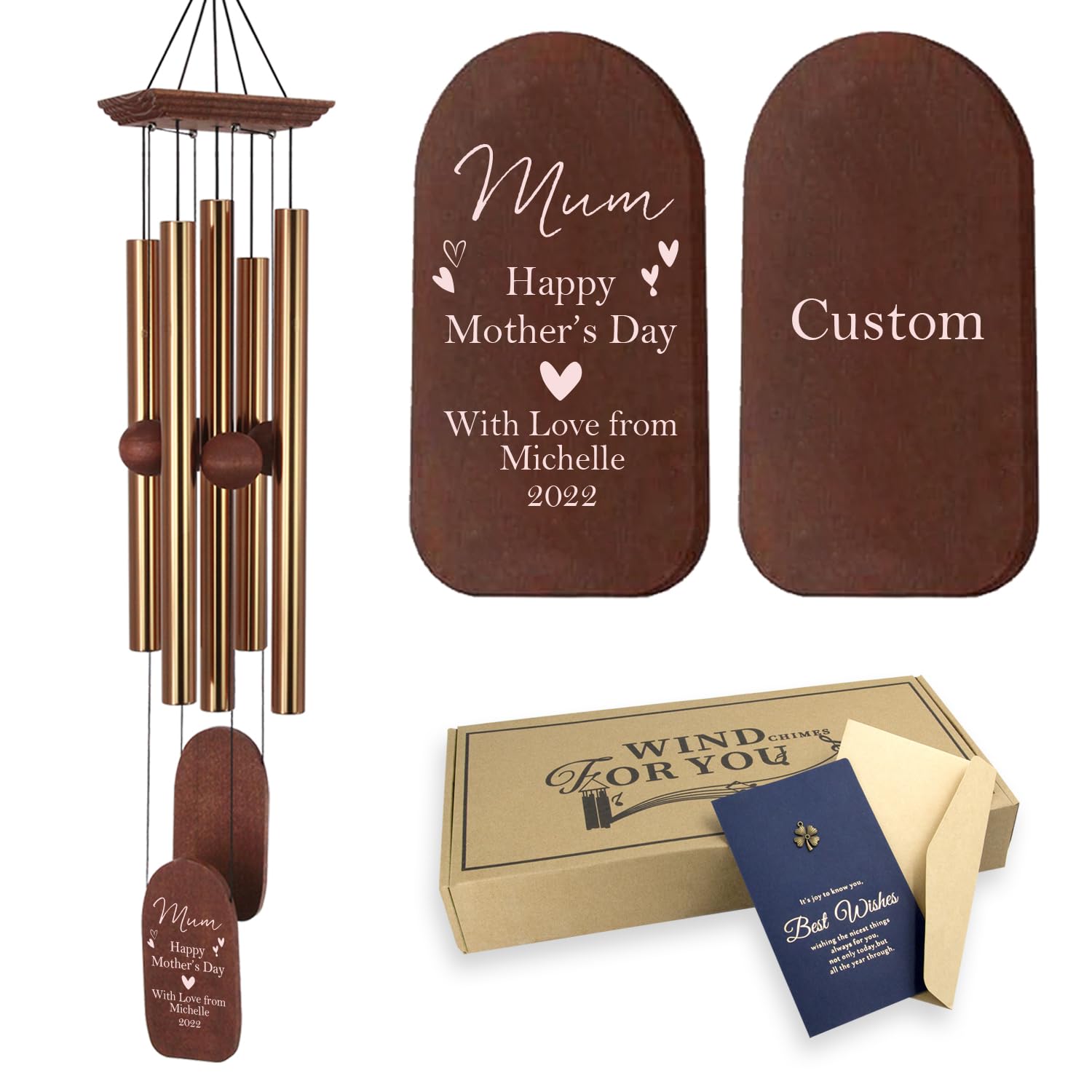 ASTARIN Personalized Wind Chime from Son Daughter Deep Tone Wind Chimes, Custom Wind Chimes Gift for Mom Grandma Wife, Outdoor Garden Decoration, 26in 36in
