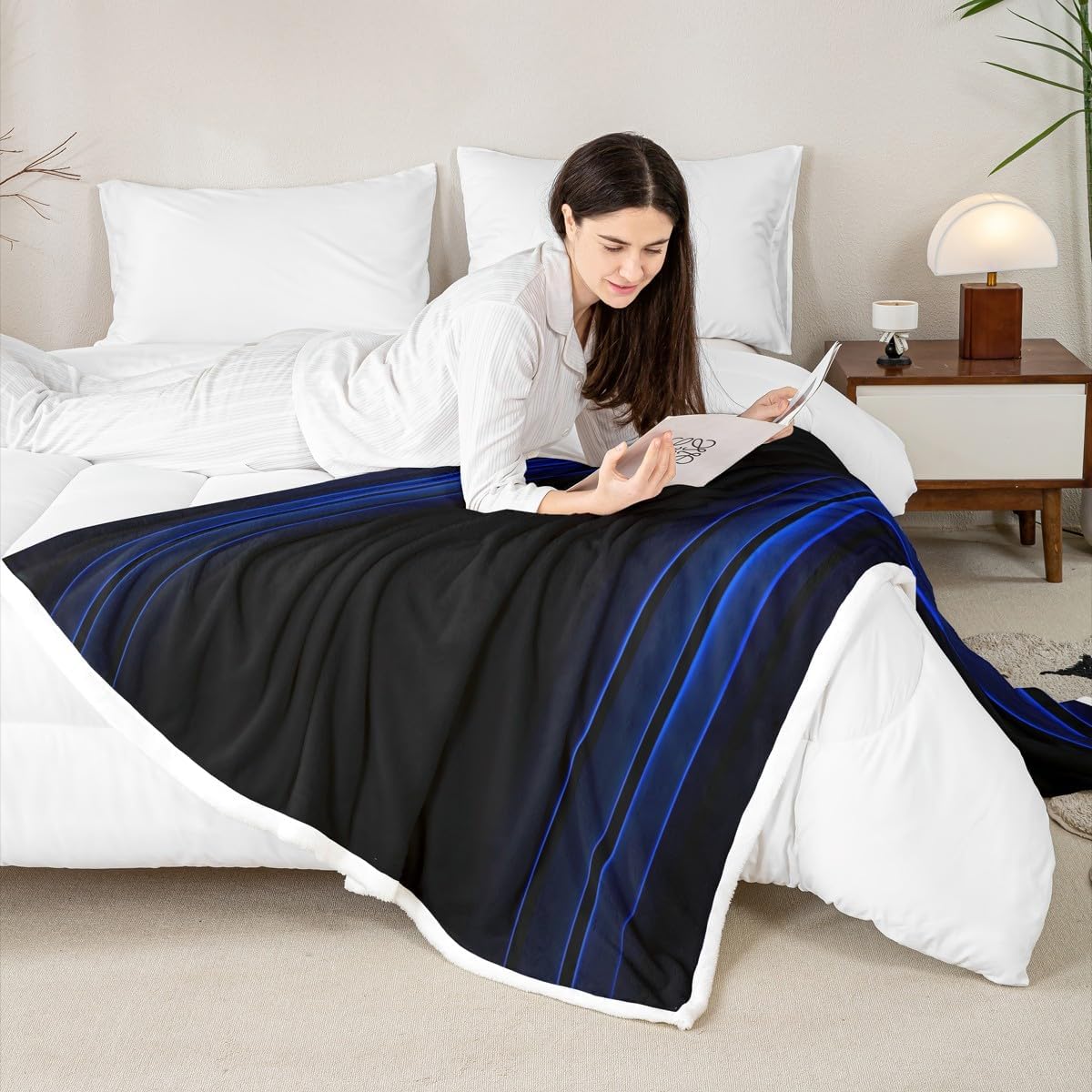 Castle Fairy Geometric Abstract Ombre Throw Blanket for Kids,Modern Blue and Black Fleece Throw Blanket for Bedroom Sofa Dorm Decor,Gradient Dark Simple Style Lightweight Bed Blankets,40 x 50 Inches image 4