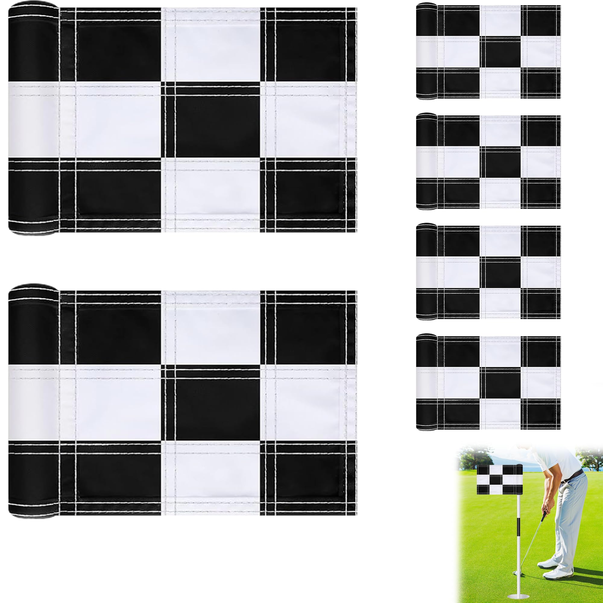6 banderas de golf a cuadros, banderas verdes de doble cara, mini banderas de golf de nailon 420D, adecuadas para la mayoría de palos de golf insertados para jardín, patio, interior y exterior, 8 x 6
