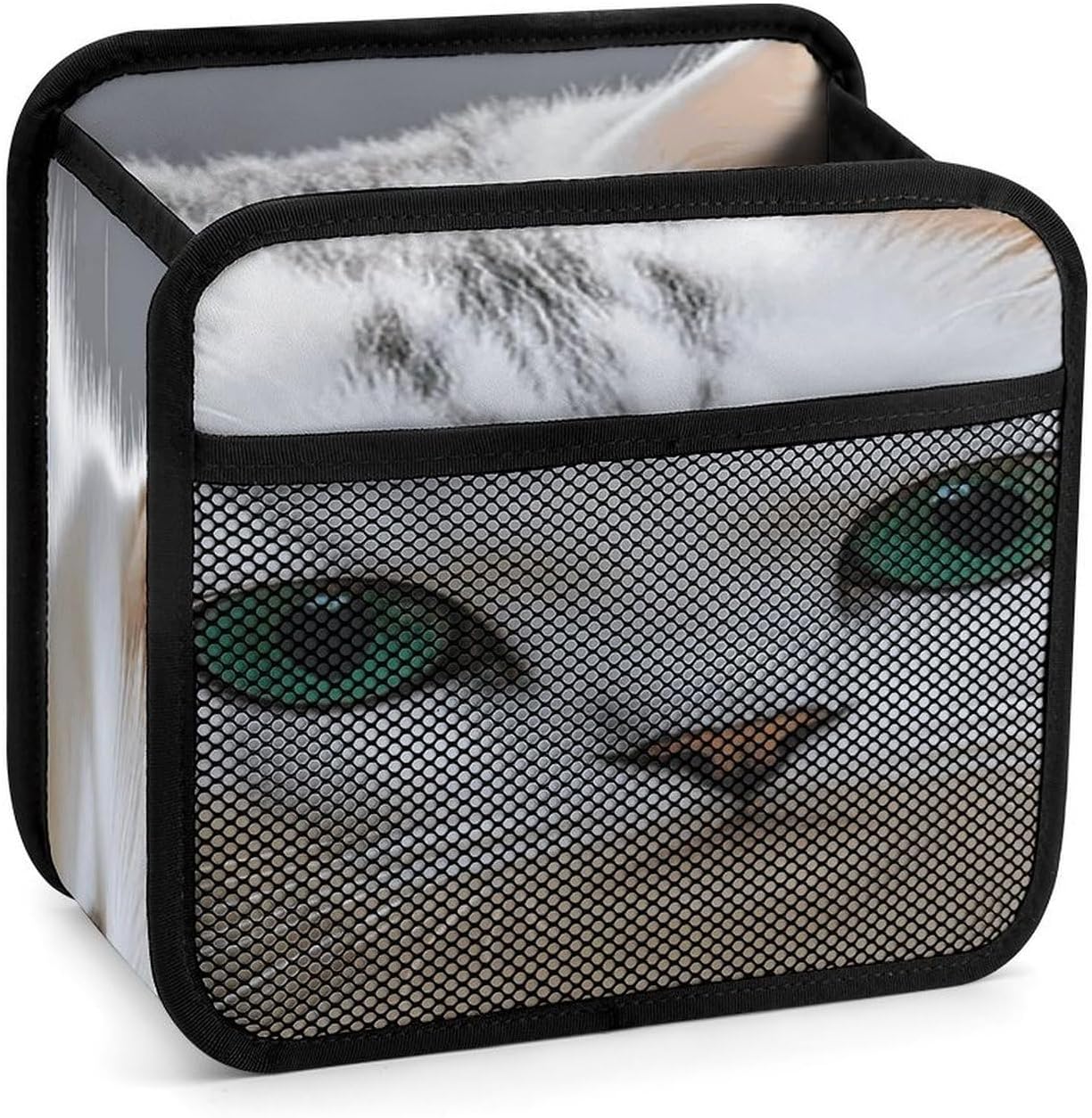 Cute White Cat Car Seat Organizer with Storage Pockets