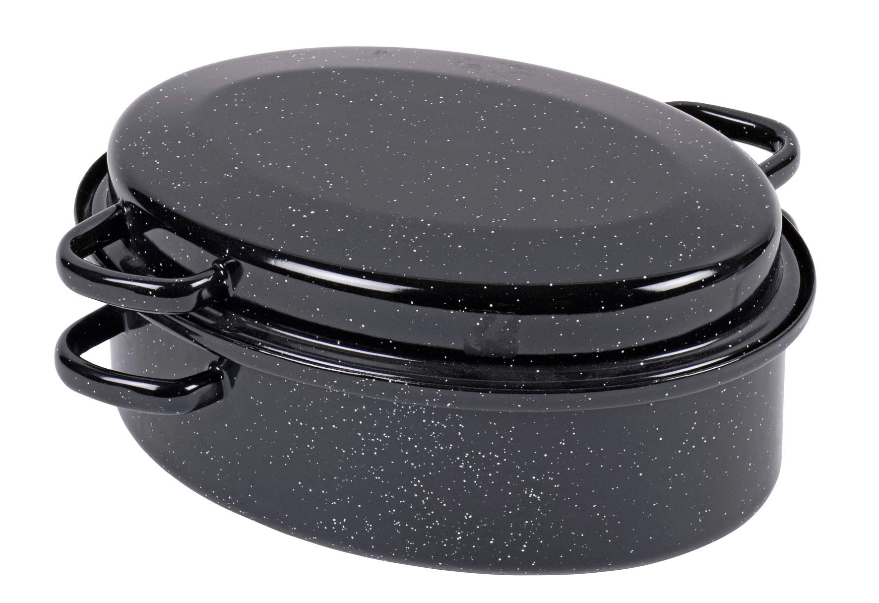 Krüger Gansbräter in schwarz/weiß gesprenkelt, Emaille, 42 cm