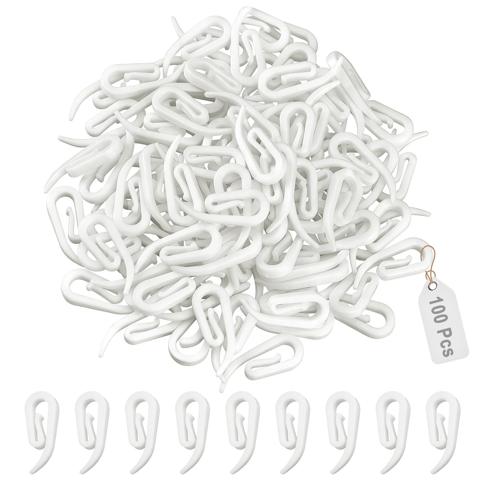 Plastic Curtain Hooks,100 Piece White Plastic Curtain Accessories Hook for Door Curtains Window Curtains and Pencil Pleat Curtains,28 mm x 12 mm