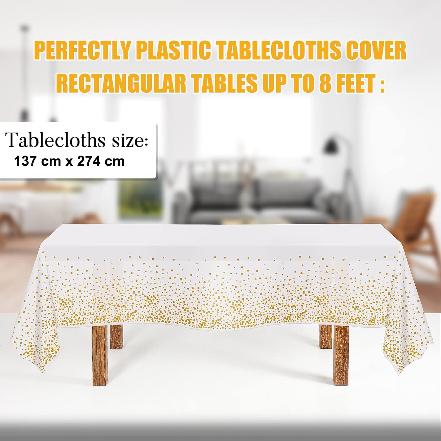 Tovaglia Tavolo Rettangolare Tovaglia Party Nera E Oro - 137x274cm, Usa E Getta, Con Pois Dorati Tovaglia Natale Usa E Getta - 3