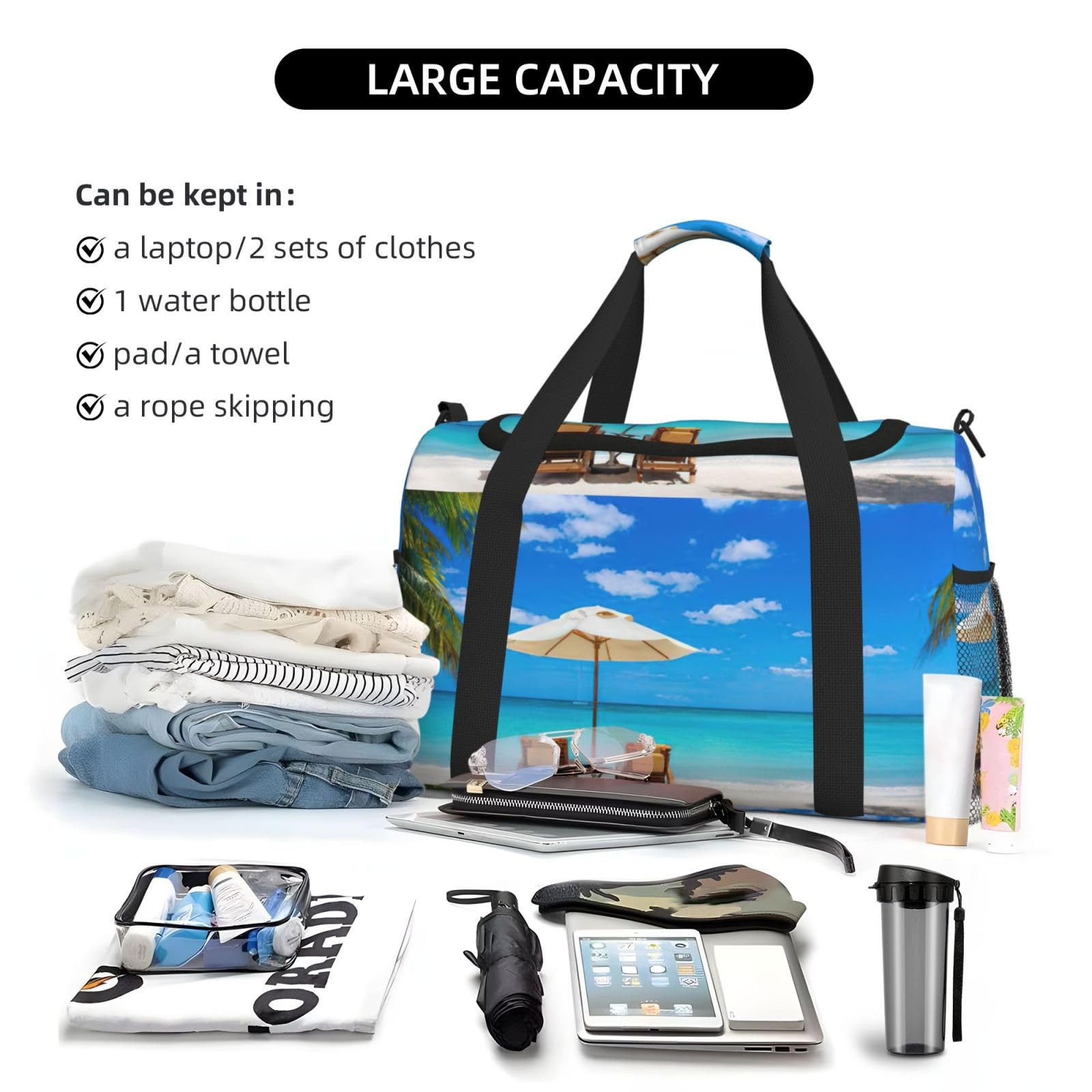 Bolsa de viaje con palmeras de playa, grande, plegable, impermeable, para la noche, playa, natación, piscina, deportes, gimnasio