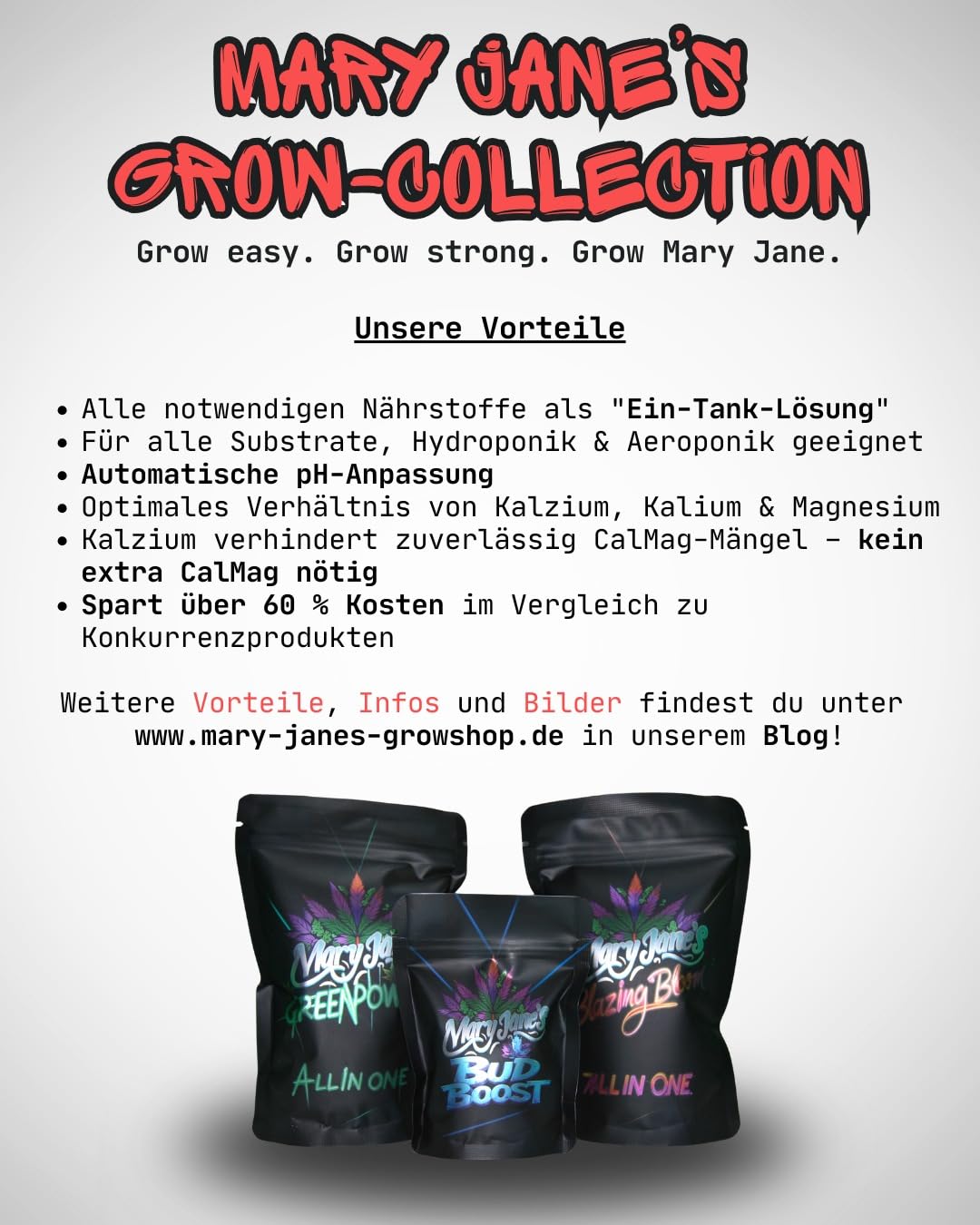 Mary Jane's Dünger-Bundle für Cannabispflanzen Hanfplanzen, Wachstums- und Blütedünger Set mit Bud Boost, 2x500g Dünger + 200g Boost, für Wuchs- und Blütephase für alle Substrate und Hydro Grow