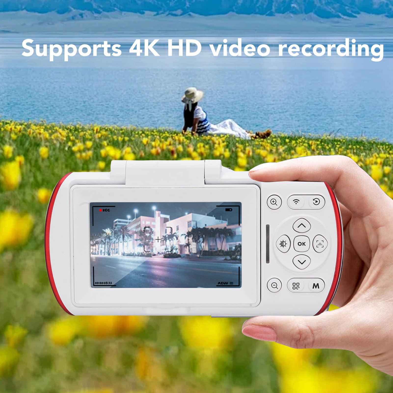 Annadue 64MP 4K Aparat Cyfrowy do Fotografii, Kamera Vlogowania z Wi -Fi, 3 -calowy Ekran Klapki, 18x Cyfrowy Zoom, Autofocus, Anty Shake, Kamera Wideo do Podróży (WHITE)