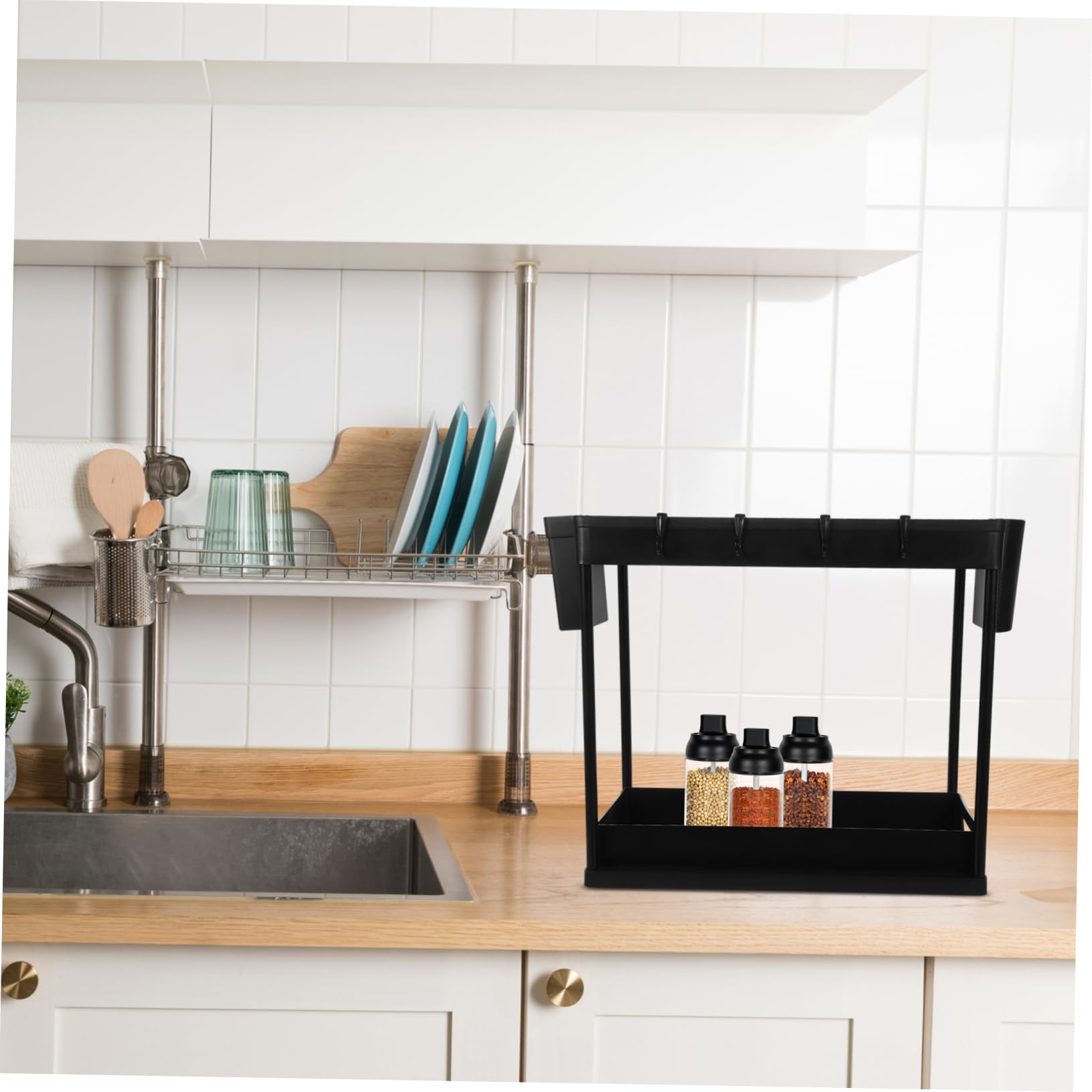 2-stufiger Schrankorganizer aus Kunststoff Ausziehbar mit Hohlem Design und Großer Kapazität für Küche und Badezimmer unter Waschbecken