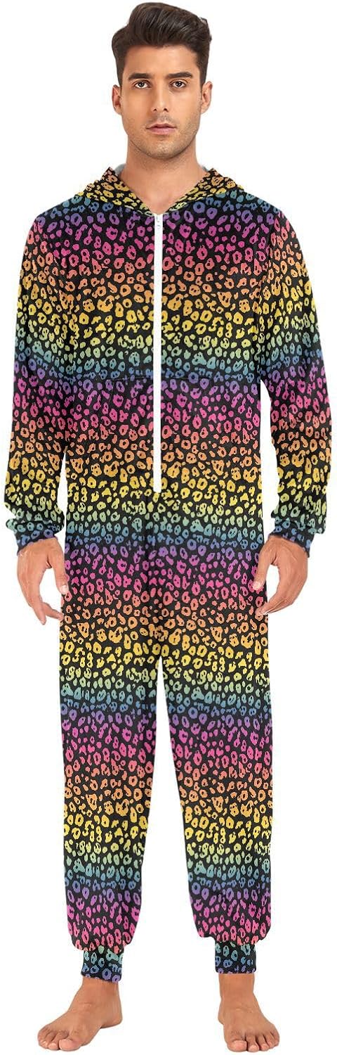 ALAZA Adult Onesie, Neon Rainbow Leopard Cheetah Animal Print Pajamas Costume Party Wear