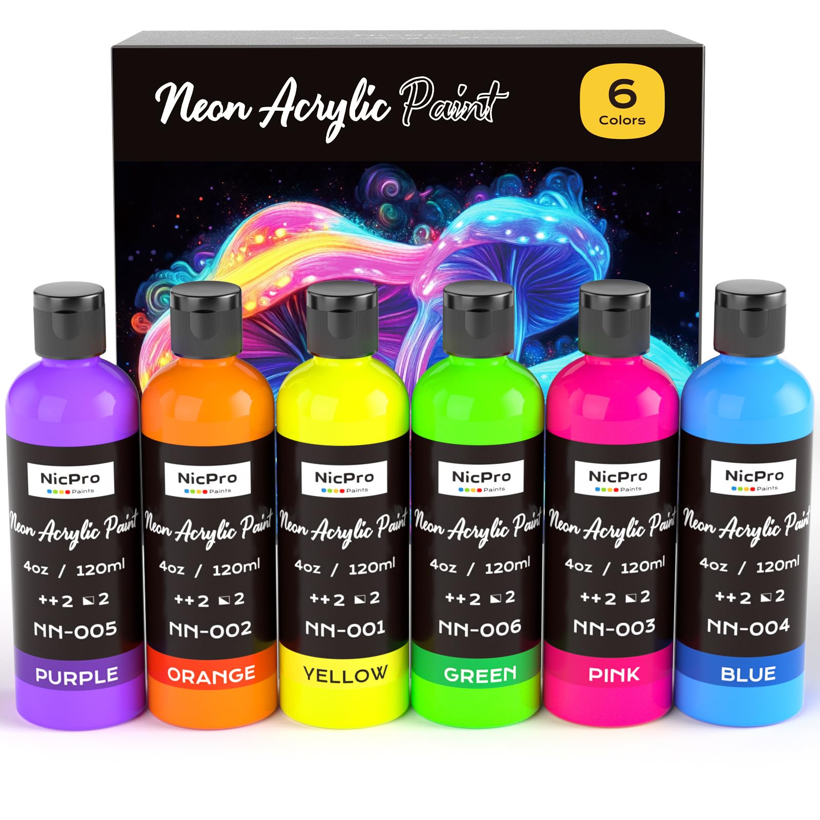 Amazon.com: Nicpro 6 Colors Fluorescent Acrylic Paint Set (4 oz