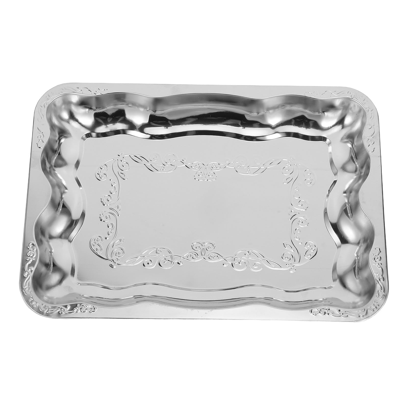 Bandeja decorativa vintage con relieve floral de acero inoxidable 37cm