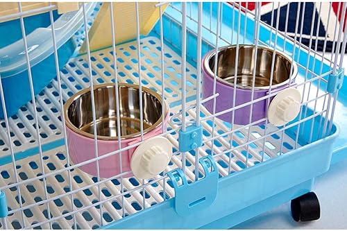 Miniatura 5 de RUBYHOME Comedero para perros y cachorros, cuenco de agua 2 en 1 de plástico y cuenco de acero inoxidable, extraíble colgante para gatos, conejos,