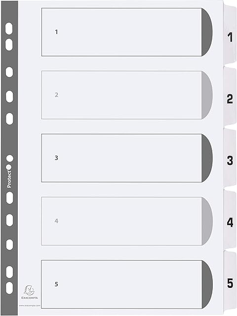 Exacompta - Ref MWD1-5Z - Mylar Printed Indices - For Use WithA4 Documents, Pre-Punched, 160gsm White Card with Reinforced Plastic Tabs, FSC-Certified - 5-Part Dividers (1-5)