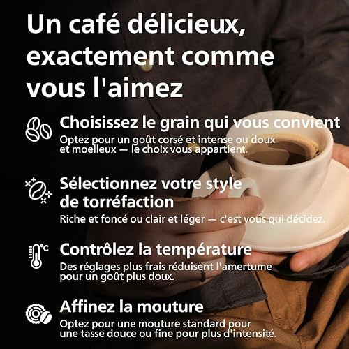 Philips Expresso broyeur Série 2200-2 Cafés, Écran tactile, Mousseur à lait classique, Broyeur céramique, Machine à café à grain Noir mat (EP2220/10) - 9