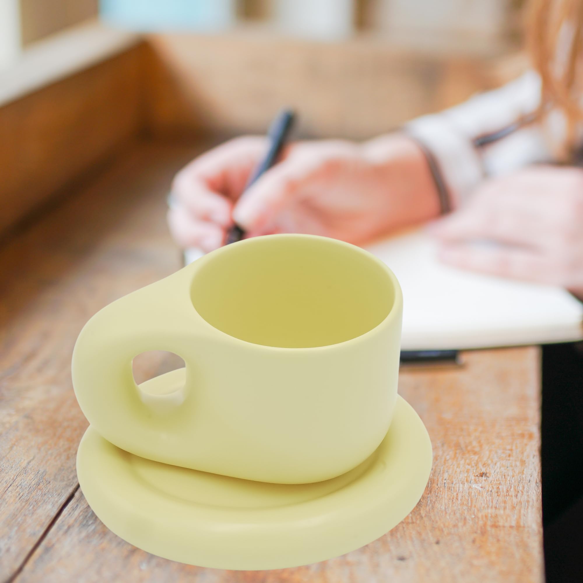 10oz Nordic Ceramic Mug with Saucer (Orange) thumbnail 2