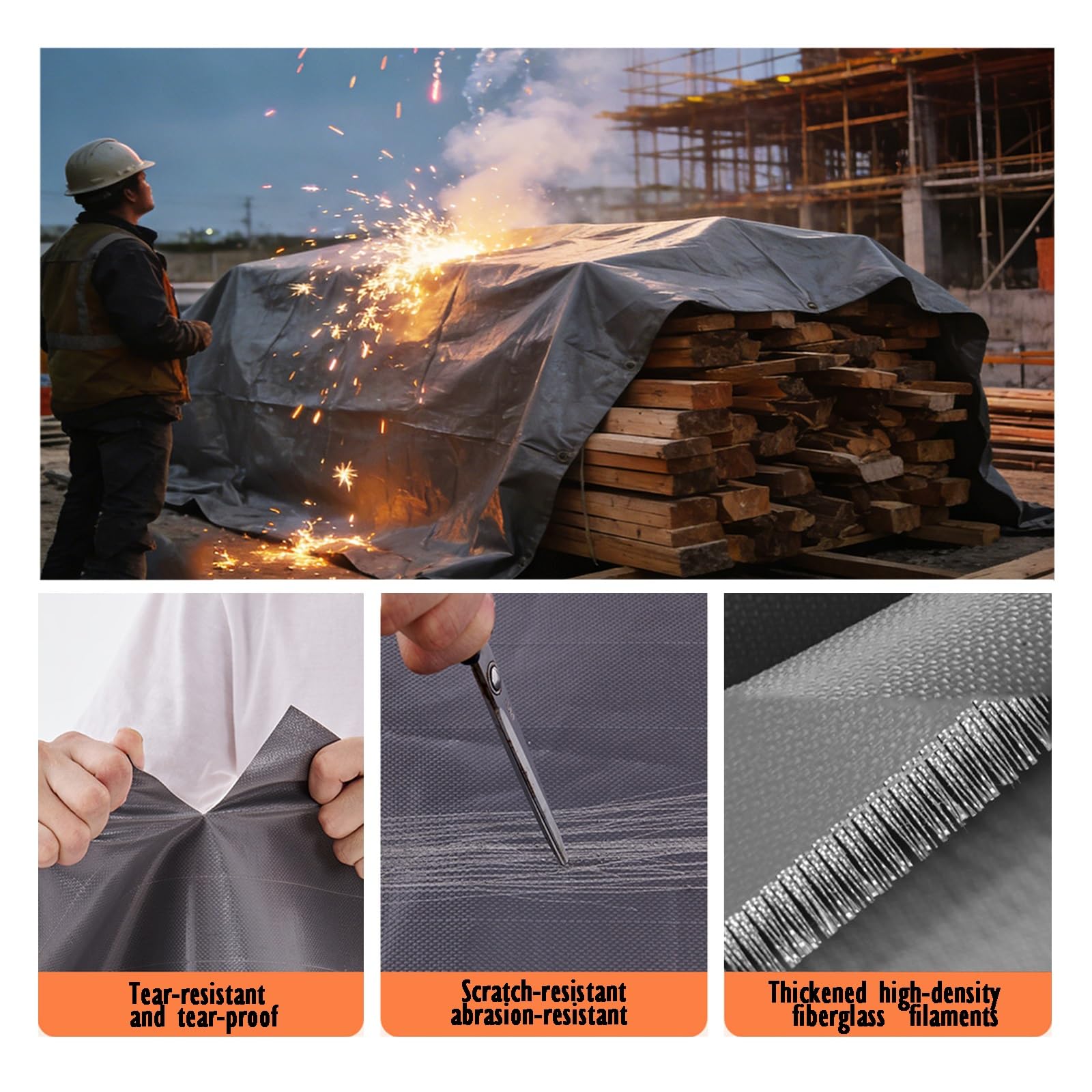 Manta ignífuga multiusos para parrilla y cocina, manta térmica resistente al fuego para hogueras al aire libre y uso de emergencia, bordes reforzados (3,8 x 5,8 m)