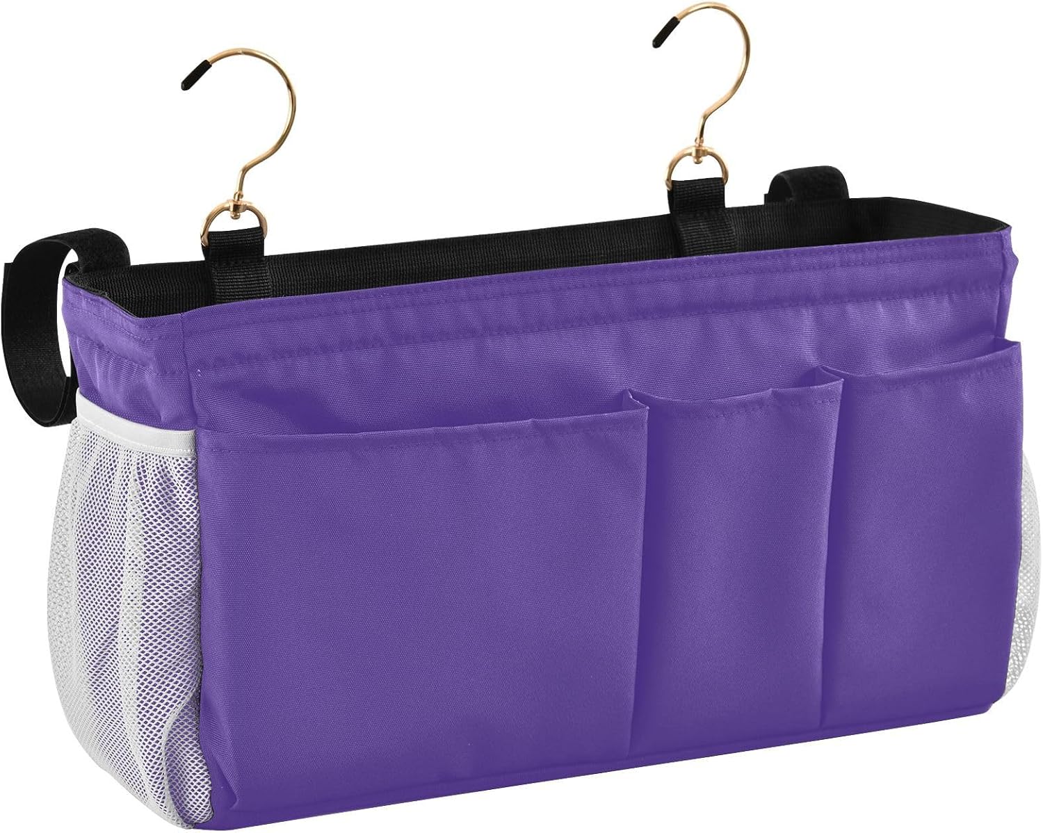 Dark Purple Bedside Caddy Storage Bag Bedside Organizer for Bunk Bed Headboards College Bedside Shelf Hanging Organizer 6 Pockets with Hooks for Magazine Water Bottle Holder