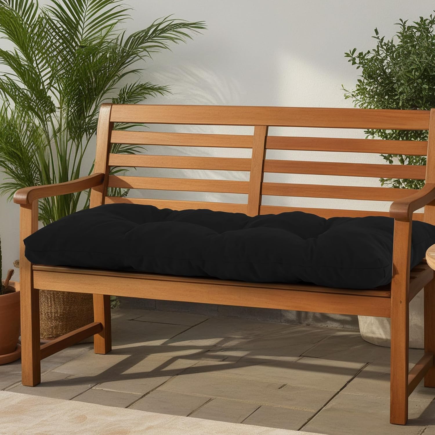 Outdoor Bench Cushion Waterproof, Tufted Bench Seat Cushion 36 x 15 Inch, Patio Wicker Indoor Seat Pads for Outside Garden Patio Balcony, Black 36x15 Inch Black