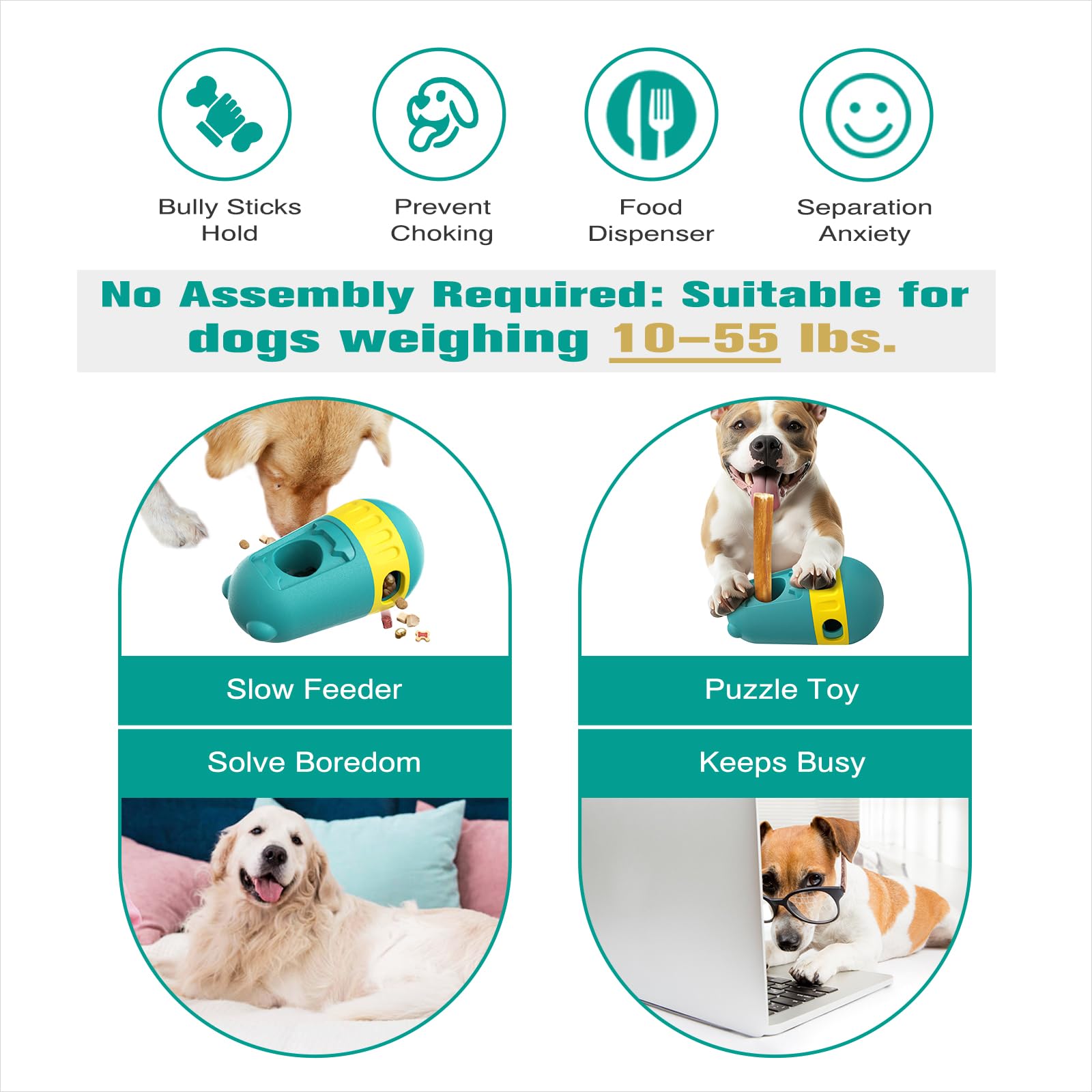 BSISUERM Dog Bully Stick Holder Safety Device Adjustable Treat Dispensing Puzzle Toy Ball Food Dispenser Slow Feeder Bowls Puppy Enrichment Interactive Chase Training Toys for Small Medium Large Dogs