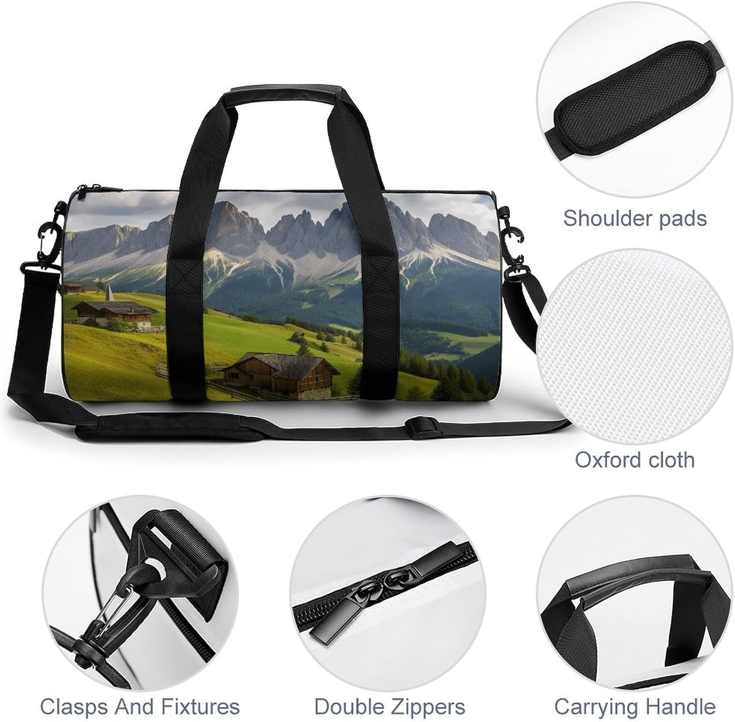 Surrounded by Mountains Gym Bag Hand-held Fitness Bags Cylindrical Fitness Bag with Shoe Large Compartment Duffle Bags for Travel Sports Unisex image 5