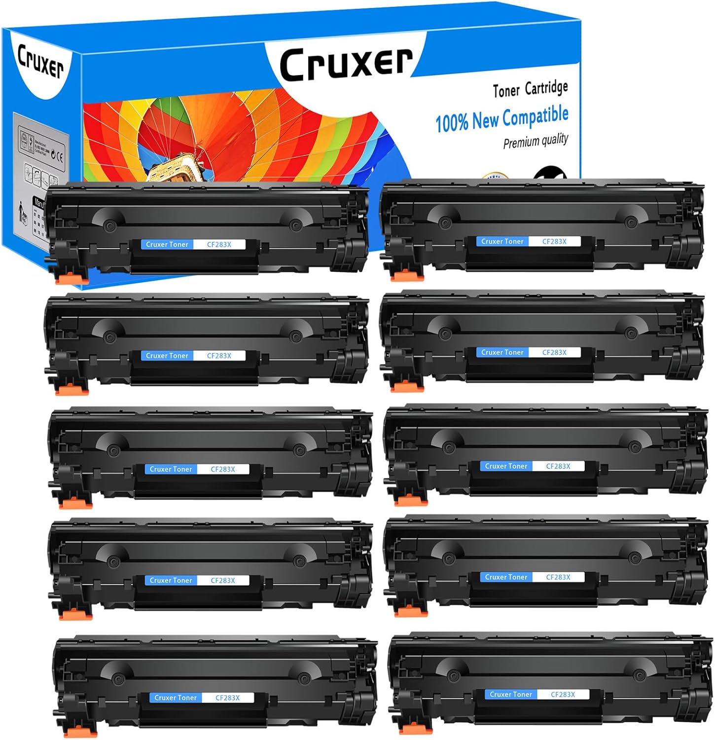 Cruxer 10 Pack Compatible for HP 83X CF283X Black Toner Cartridge Page Yield Up to 2,400+, Replacement for Laser Jet Pro M201 M201dw M201n MFP M225 M225dn M225dw M225rdn Printer