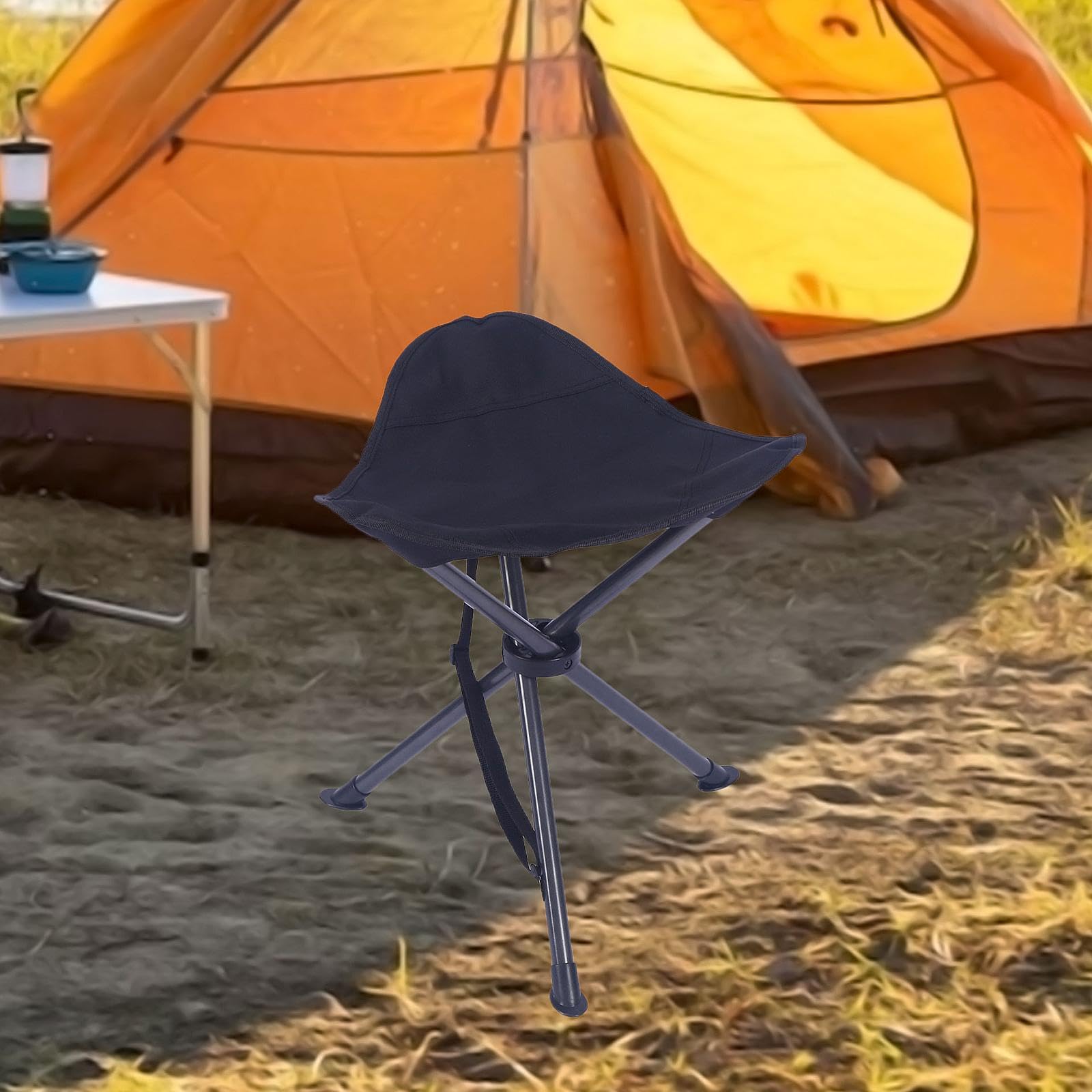 Tabouret Extérieur Chaise Pliable Siège Tripode Léger avec Sangle Antidérapant pour Adulte en Acier et Tissu Oxford pour Randonnée Jardin Pêche Campin, Noir