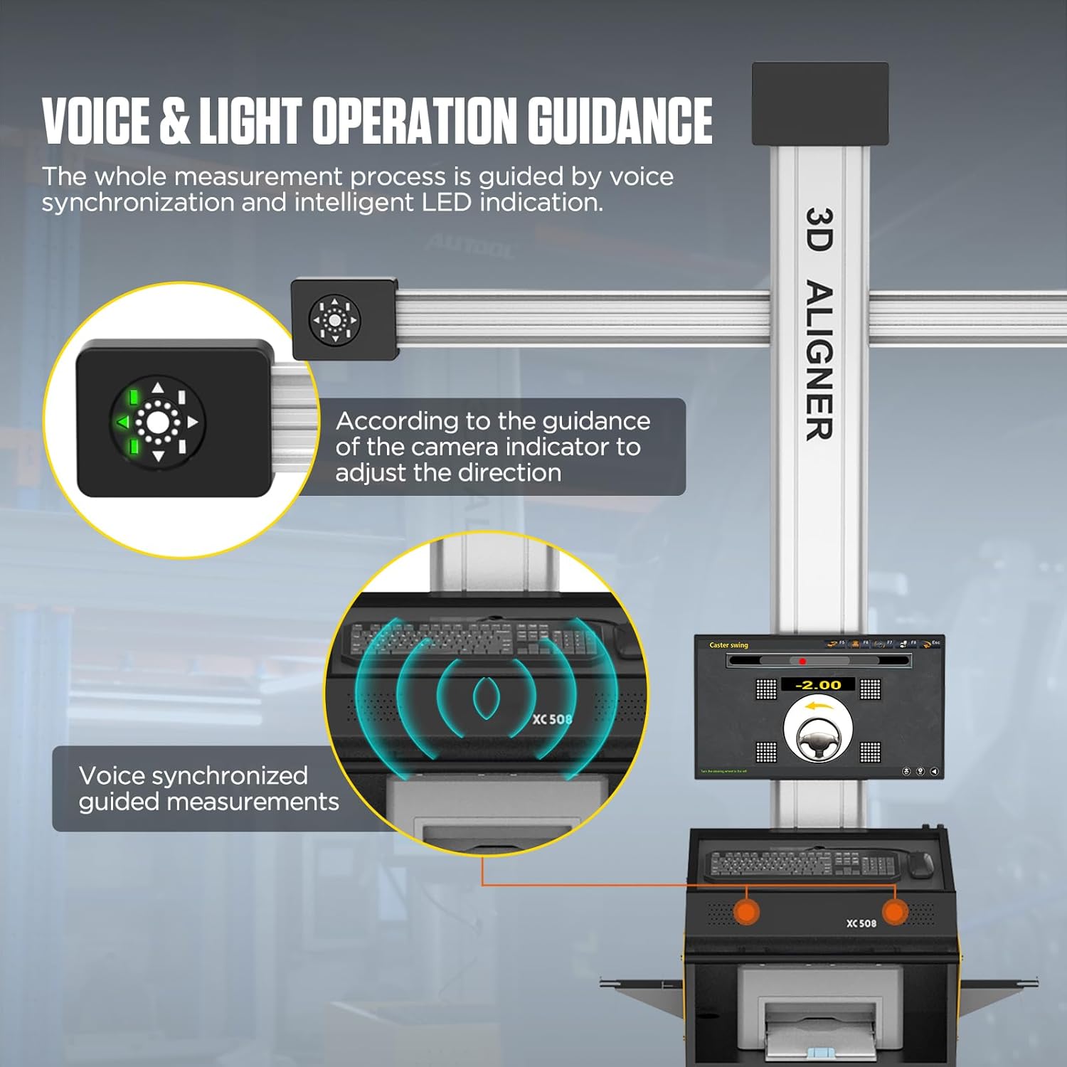 QPKING XC508 3D Wheel Aligner Machine with Built-in Printer, Mobile Workstation & 50K+ Vehicle Database, Professional Alignment System for Automotive Repair Shops,110V/220V 4-Wheel Alignment Machine