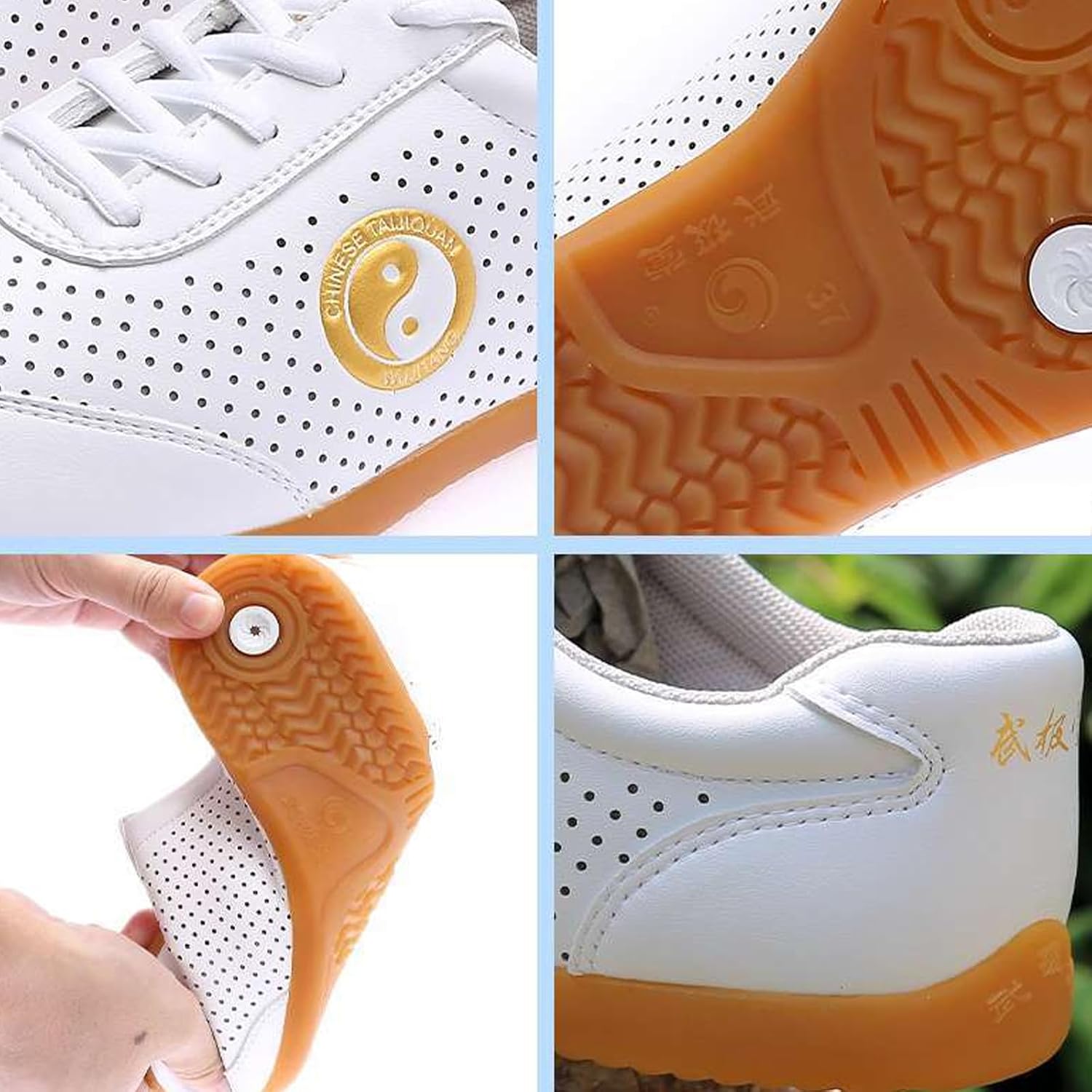 Tai Chi Martial Arts Shoes Kung Fu Shoes Sport Sneaker For Women Men, Leather Chinese Traditional Taekwondo Boxing Training Wing Chun Wu Shu Walking Shoes For Outdoor(Size:41EU/255mm,Color:White)