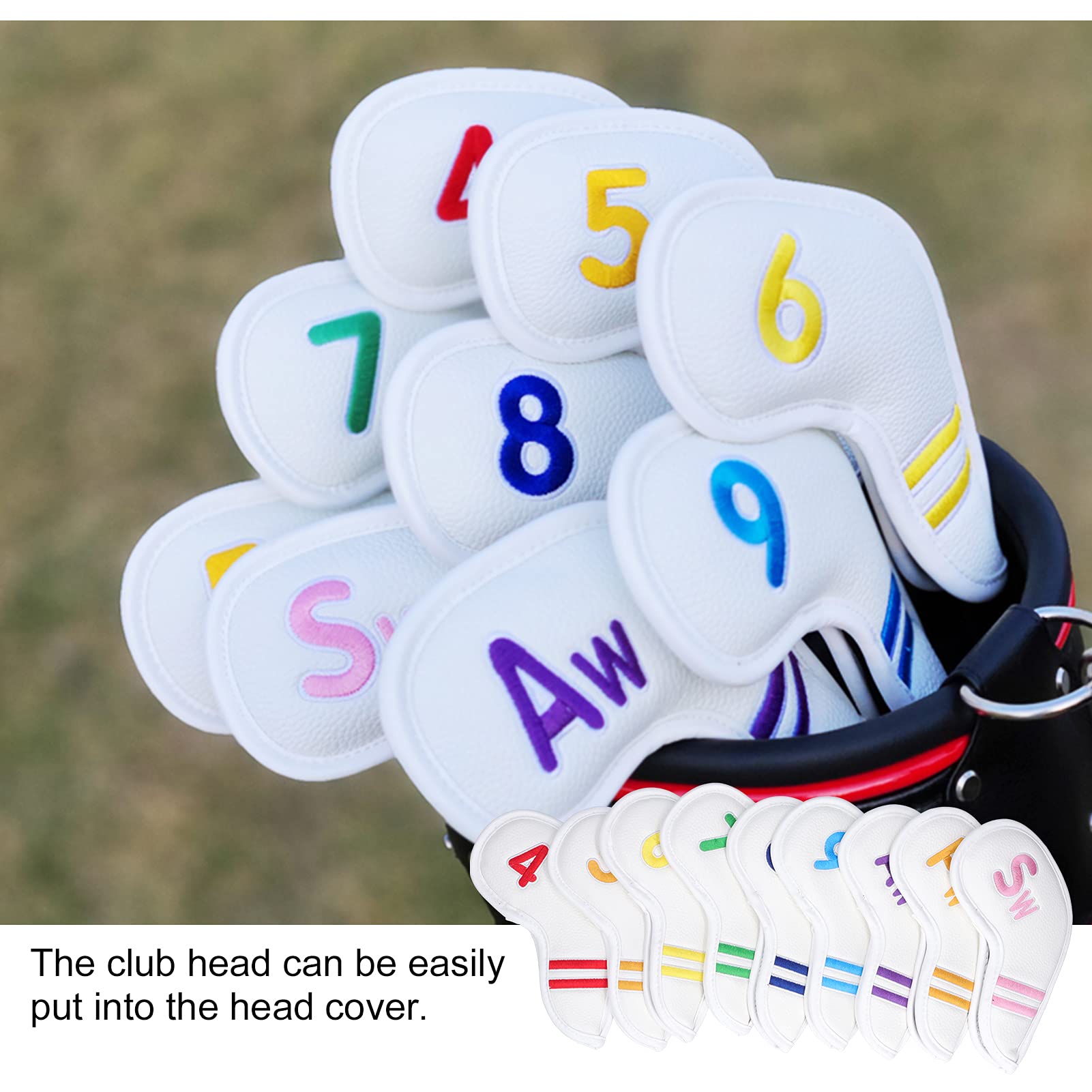 Eisenschlägerhauben aus Leder mit Bestickten Bunten Zahlen Zum Schutz des Golfschlägers bei Outdoor-Aktivitäten