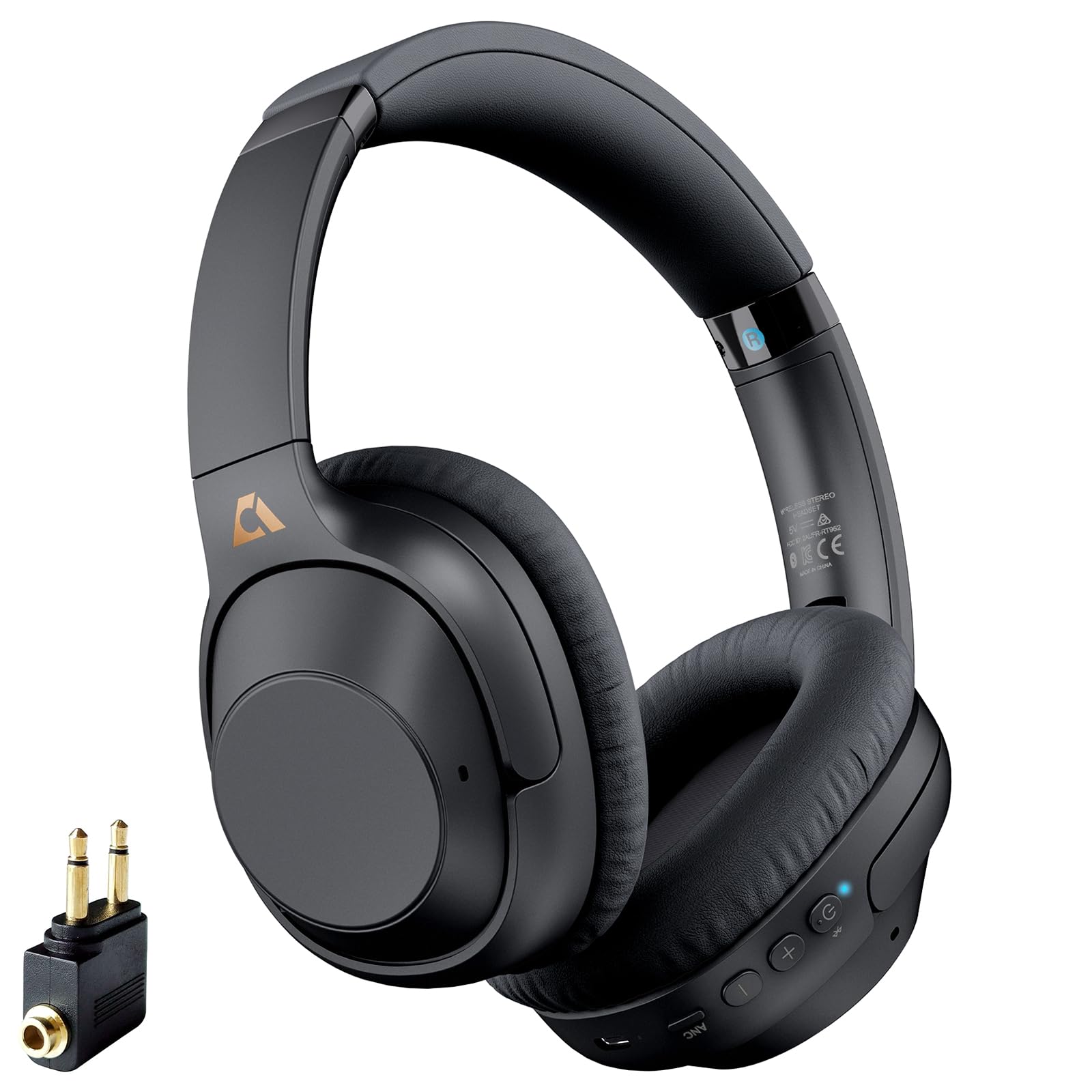 YMOO Cuffie Over Ear Bluetooth 5.2 Attiva Cancellazione Rumore per Aereo