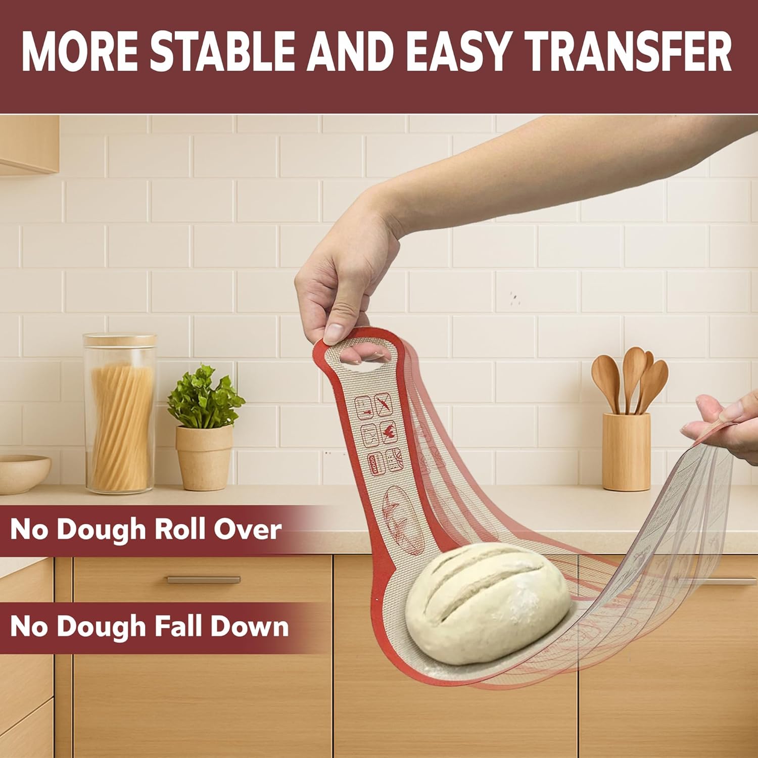 Silicone Bread Sling for Dutch Oven, 2 PCS Non-Stick Reusable Bread Baking Mats with Long Handles, Seamless Design Easy to Transfer Sourdough Sling Silicone Sourdough Sling Dough (Round Red, Gray) - Image 8