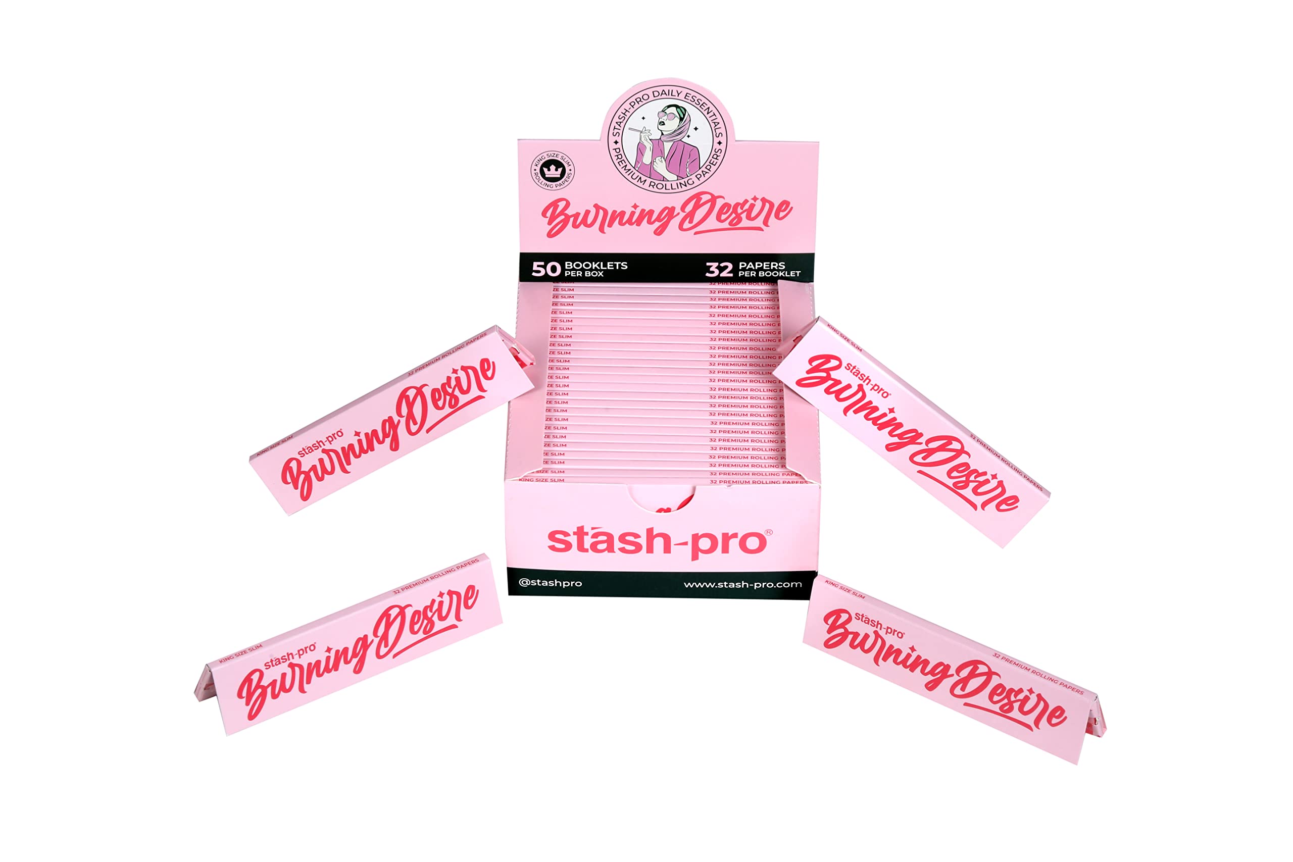 STASH PRO PINK (COLOUR OF ATTITUDE) ROLLING PAPER PACK OF 10 WITH CANISTER(BURNNING DESIRE)