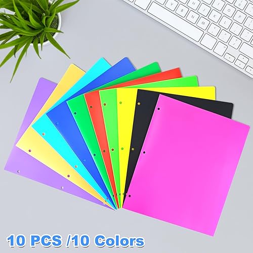 Miniatura 3 de POUYRBA Carpetas de plástico grueso con 3 agujeros perforados, 10 carpetas resistentes de 3 agujeros con ranura para tarjetas de visita, carpeta de