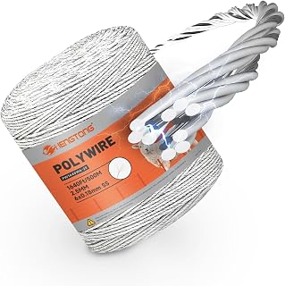 Electric Fence Polywire 1640ft (500m), 6-Strand Stainless Steel Conductors, Rust & UV Resistant, Portable Electric Fencing, High Conductivity, White