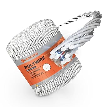 Electric Fence Polywire 1640ft 500m, 6-Strand Stainless Steel Conductors, Rust & UV Resistant, Portable Electric Fencing, High Conductivity, White