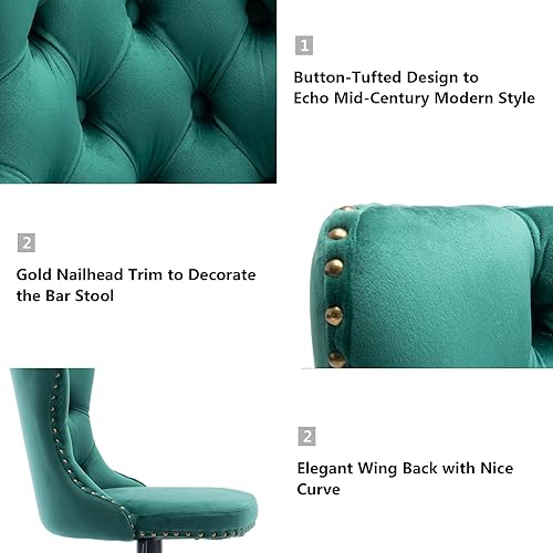 Miniatura 105 de Aoowow Juego de 2 taburetes de bar giratorios ajustables con respaldo de terciopelo copetudo, sillas de bar modernas tapizadas con cabeza de clavo