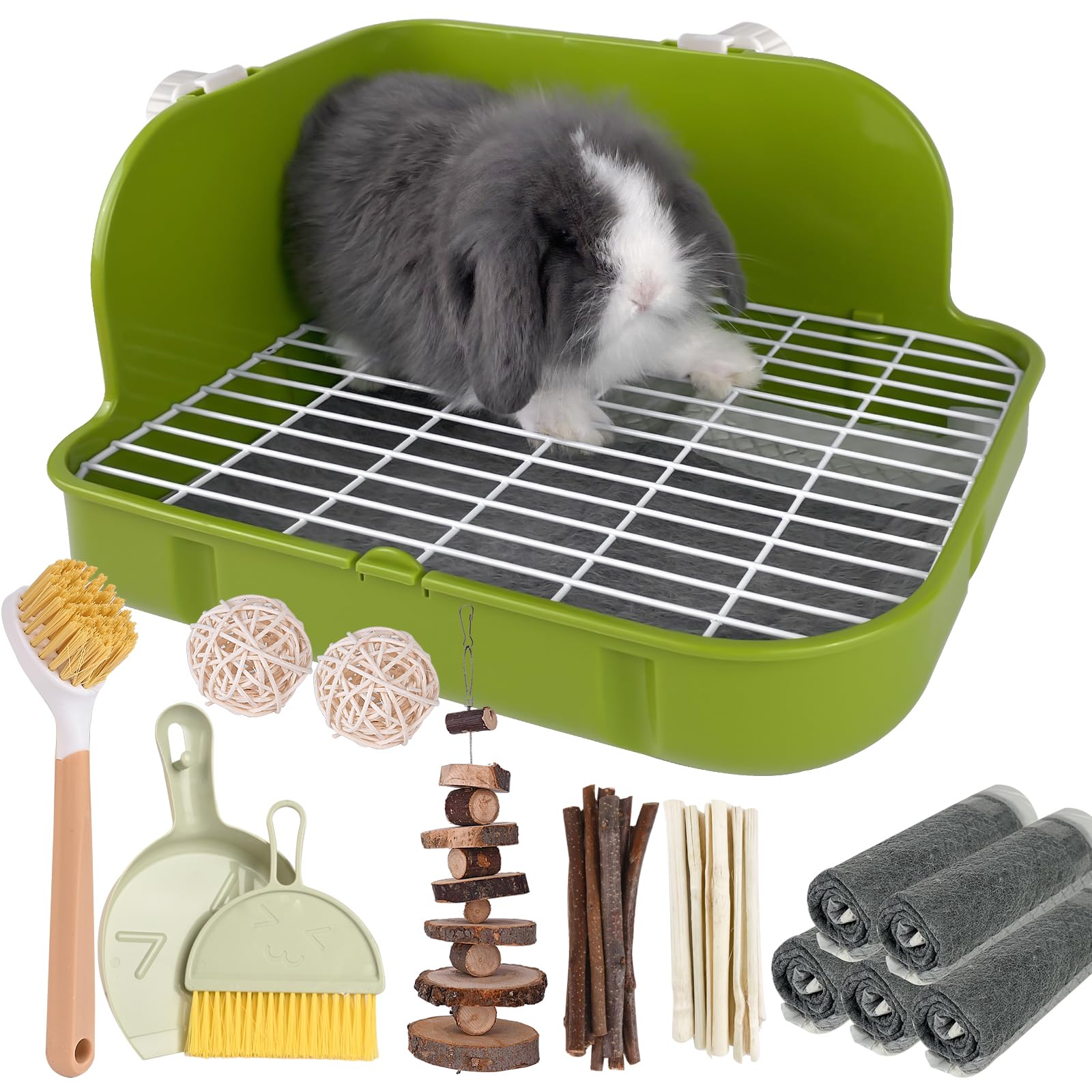 Rabbit Litter Box, Bunny Litter Box, Guinea Pig Potty Trained, Square Small Animal Toilet Potty Pan for Rabbit Guinea Pig Ferret Hamster Chinchilla (Grass Green)