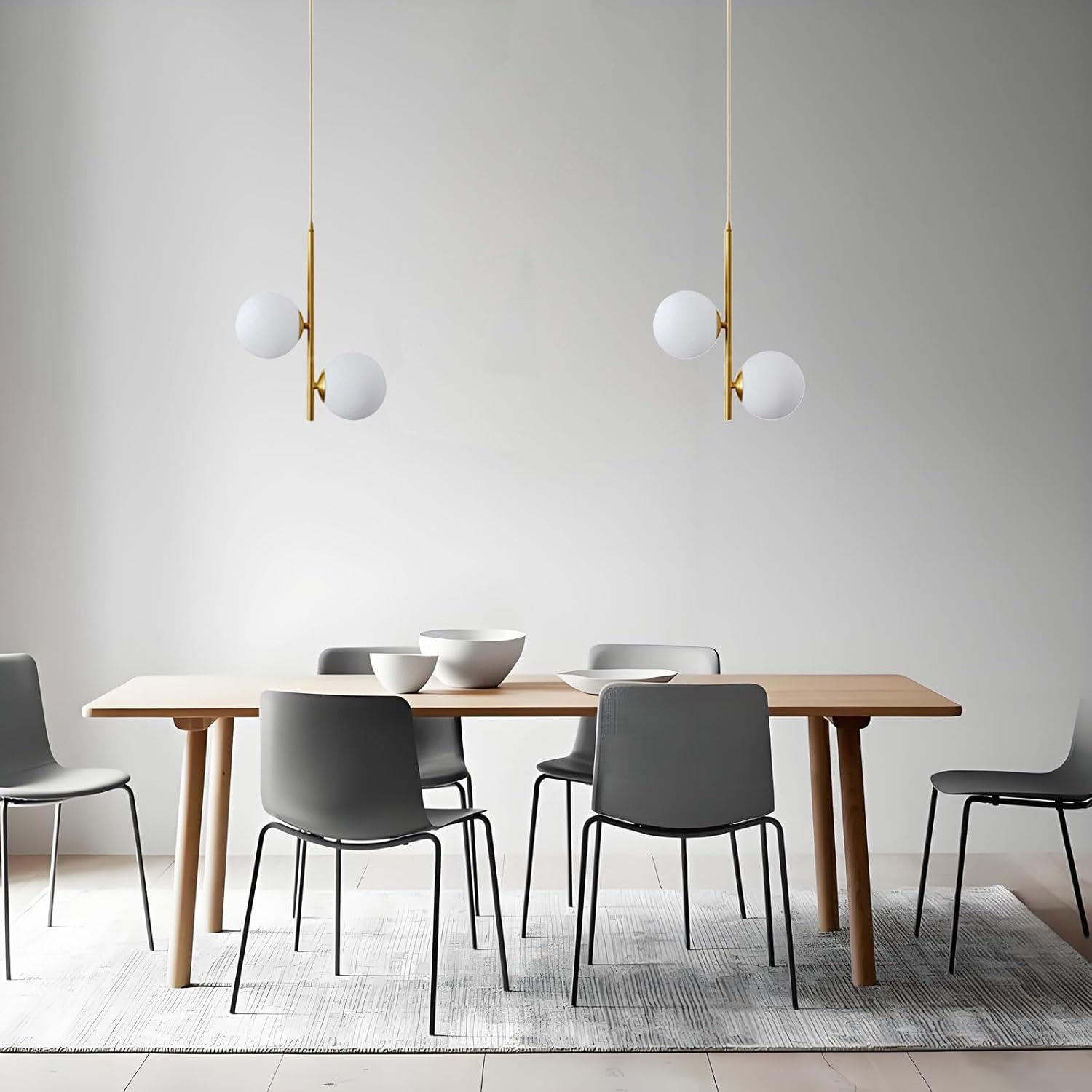 2-Light Globe White Glass Pendant Light, White Glass Ball & Brass Gold Matel Hanging Lamp Chandelier Ceiling Light White & Gold, shuzhi-2 (2-Light)