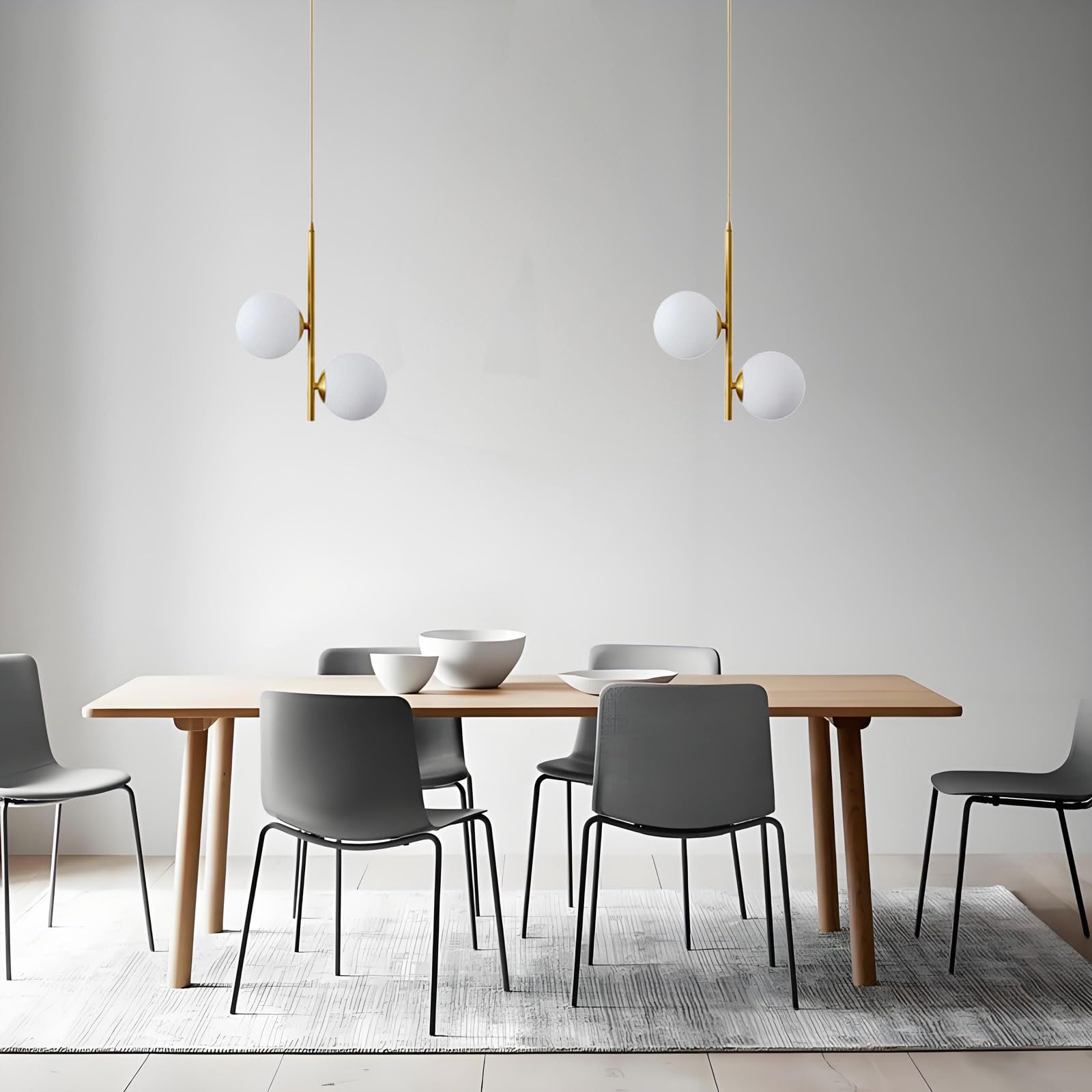 Lampada a sospensione in vetro bianco a globo a 2 luci, sfera di vetro bianca e lampada a sospensione in ottone dorato Matel Lampadario a soffitto (2 luci)