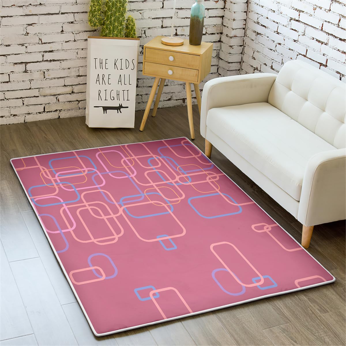 CCoutueChen 3D Geometric Washable Area Rug 2x3 Burgundy Geometrical Small Rug Non-Slip Modern Aesthetic Geometry Area Rug Distressed