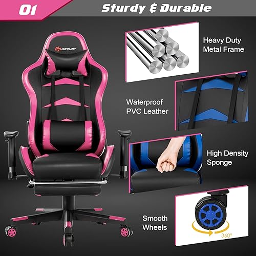 Vista 7 de GORELAX - Silla de masaje para videojuegos, silla reclinable para computadora con soporte lumbar, brazos ajustables, reposapiés, respaldo alto