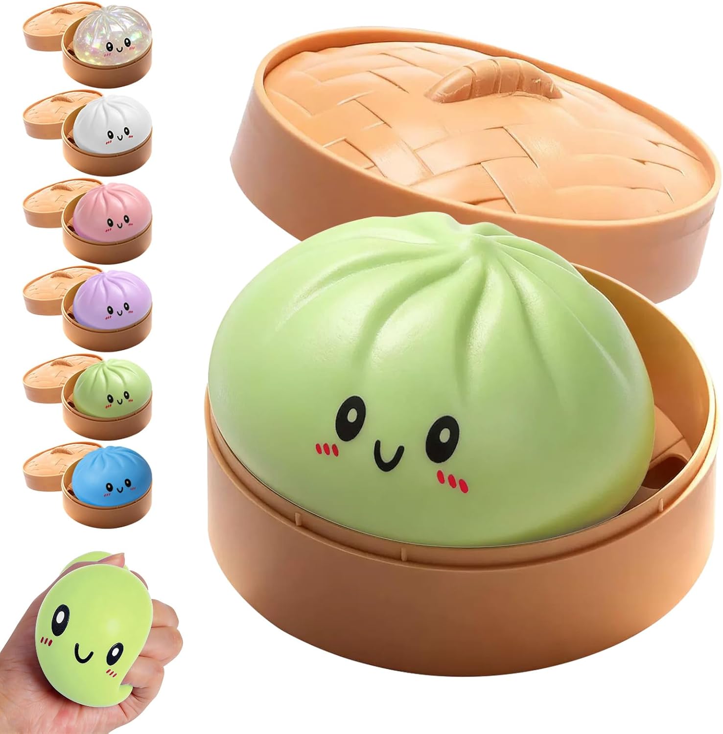 Dumpling Squishies, Glitter Dumpling Squishies Box, Colorful Dumpling Stress Balls, Soft Squeeze Decompression Dough, Fidget Sensory Toy for Anxiety Stress Relief for Children Adult, Green