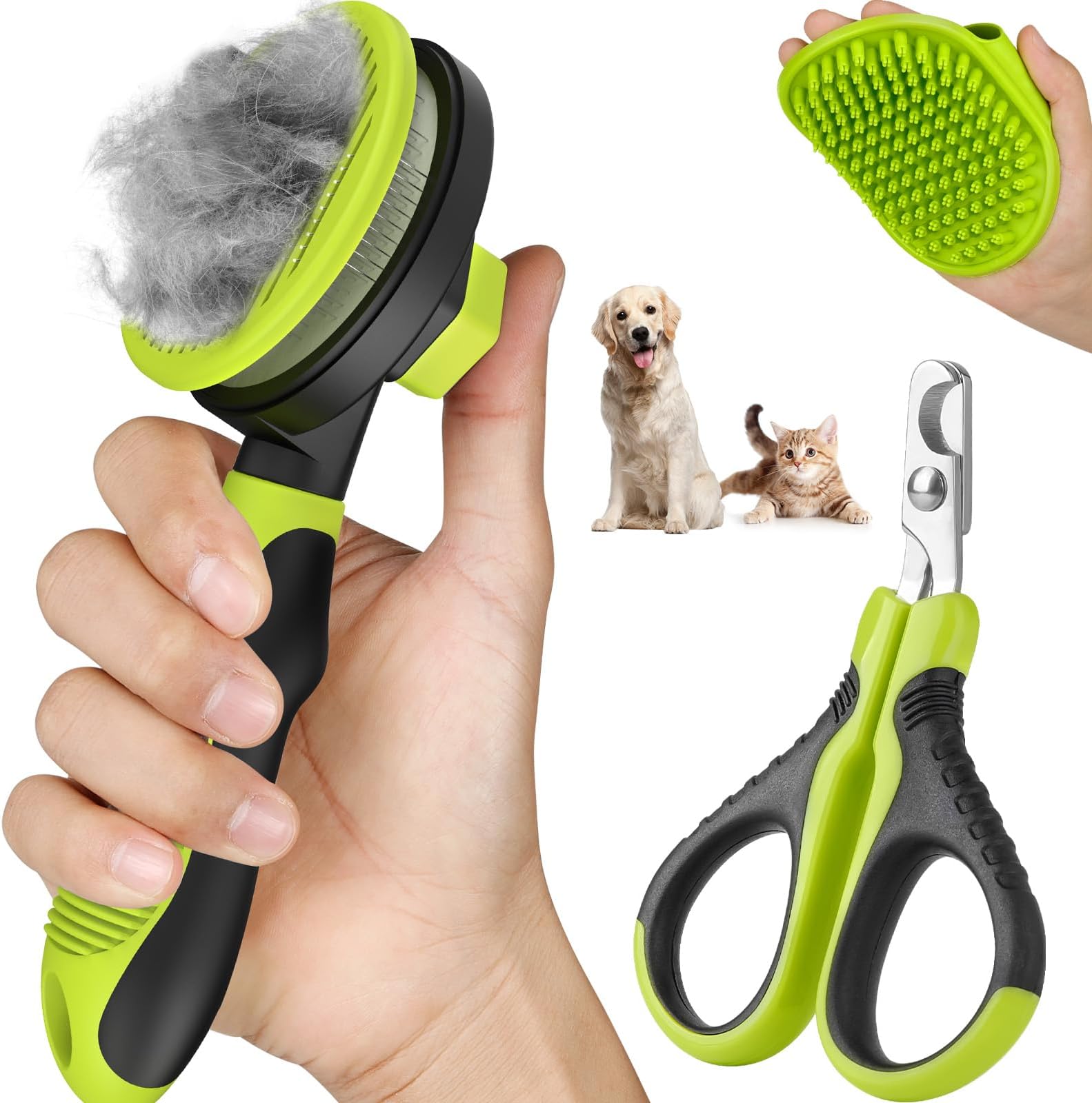 3PCS Cat Grooming Kit | Brush for Shedding | Nail Clipper | Trimmer | Bath Brush for Long and Short Haired Indoor Cats - Premium Supplies
