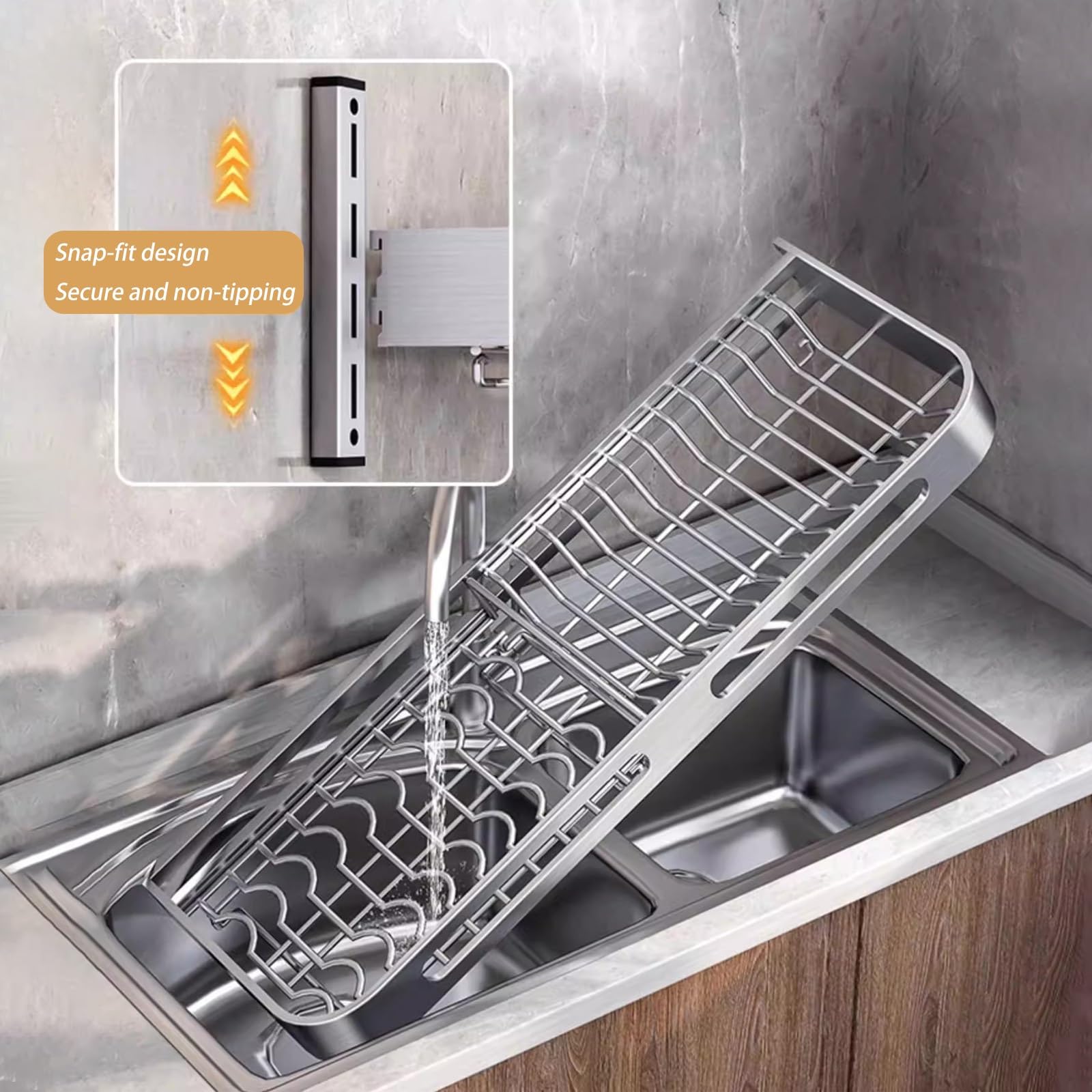 Scolapiatti Con Vassoio Gocciolante, Scaffale Da Cucina Scaffale Da Muro Per Stoviglie In Acciaio Inox A Parete A Parete，Porta Bastoncini