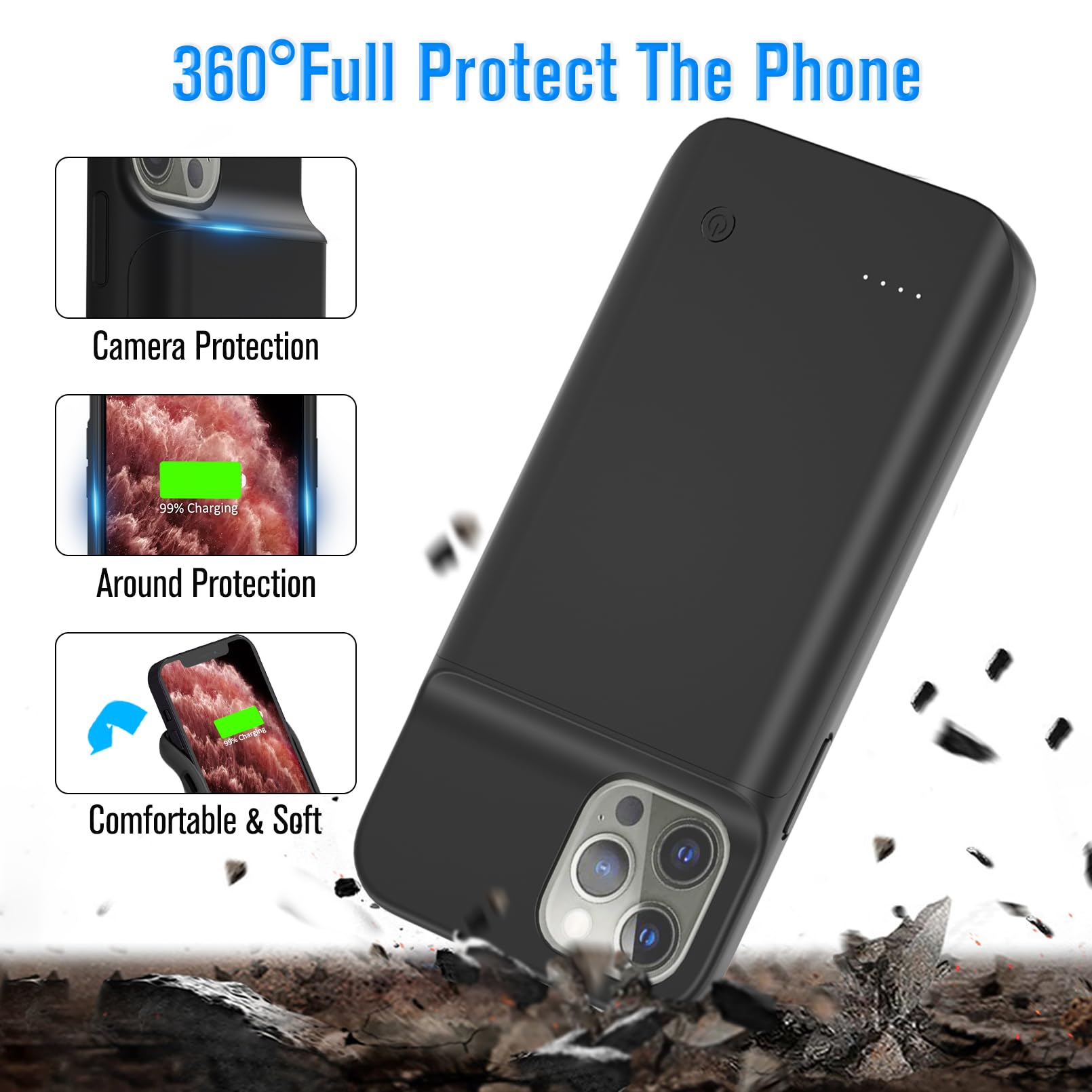HUOBAO iPhone 13 Pro Max accuhoes/batterijvak, capaciteit 6000 mAh, oplaadhoes voor draagbare oplaadhoes, oplaadbare verlengde batterij (6,7 inch