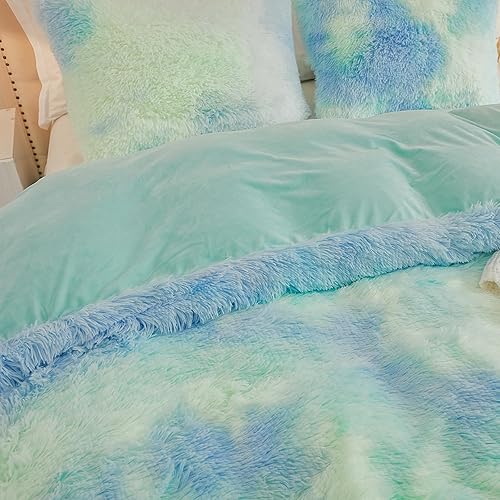 Miniatura 5 de EMME Juego de funda de edredón mullido de color azul de lujo, tamaño individual, juego de funda de edredón mullido de 2 piezas de fundas de edredón