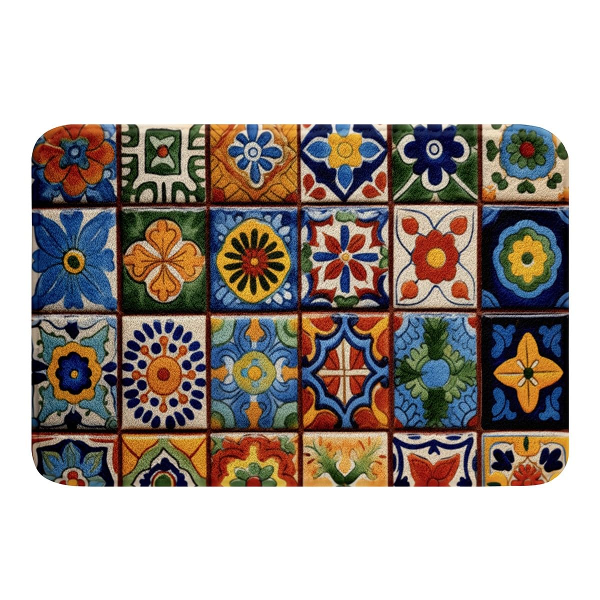 Erosebridal Mexican Talavera Tile Bathroom Rug Set,Exotic Ethnic Boho Style Bath Mat for Kids Adults Home Decor,Colorful Bohemian Bath Rug Geometric
